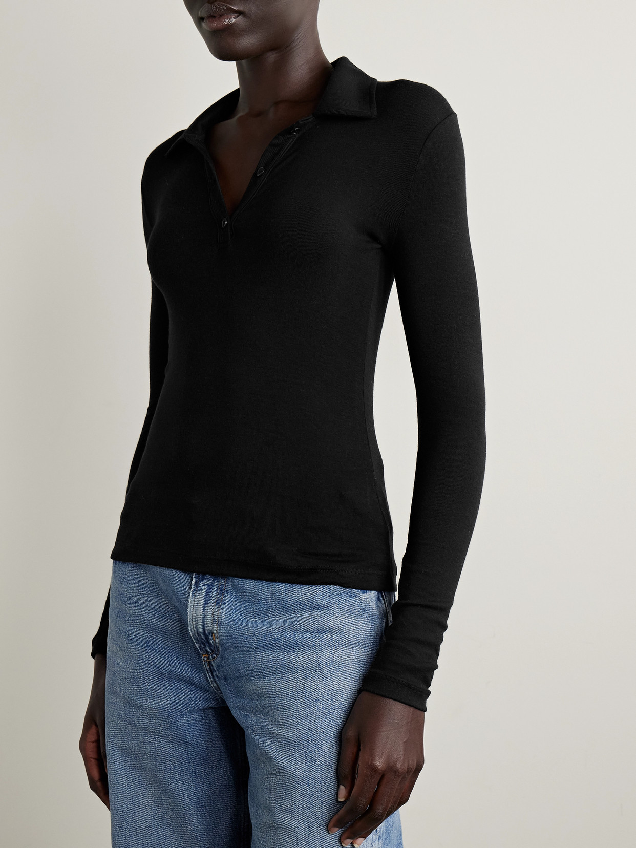 Agolde Amos Stretch-lyocell Polo Shirt In Black