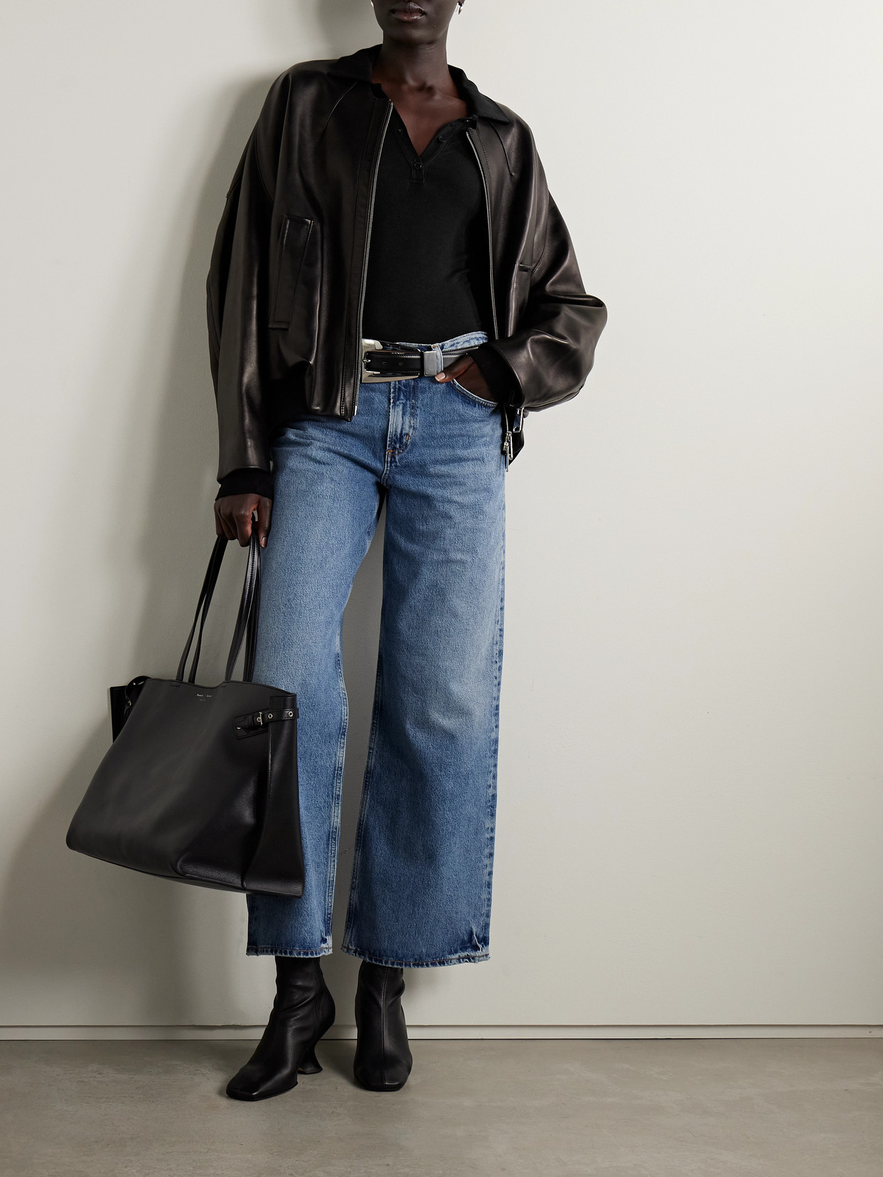 Agolde Amos Stretch-lyocell Polo Shirt In Black