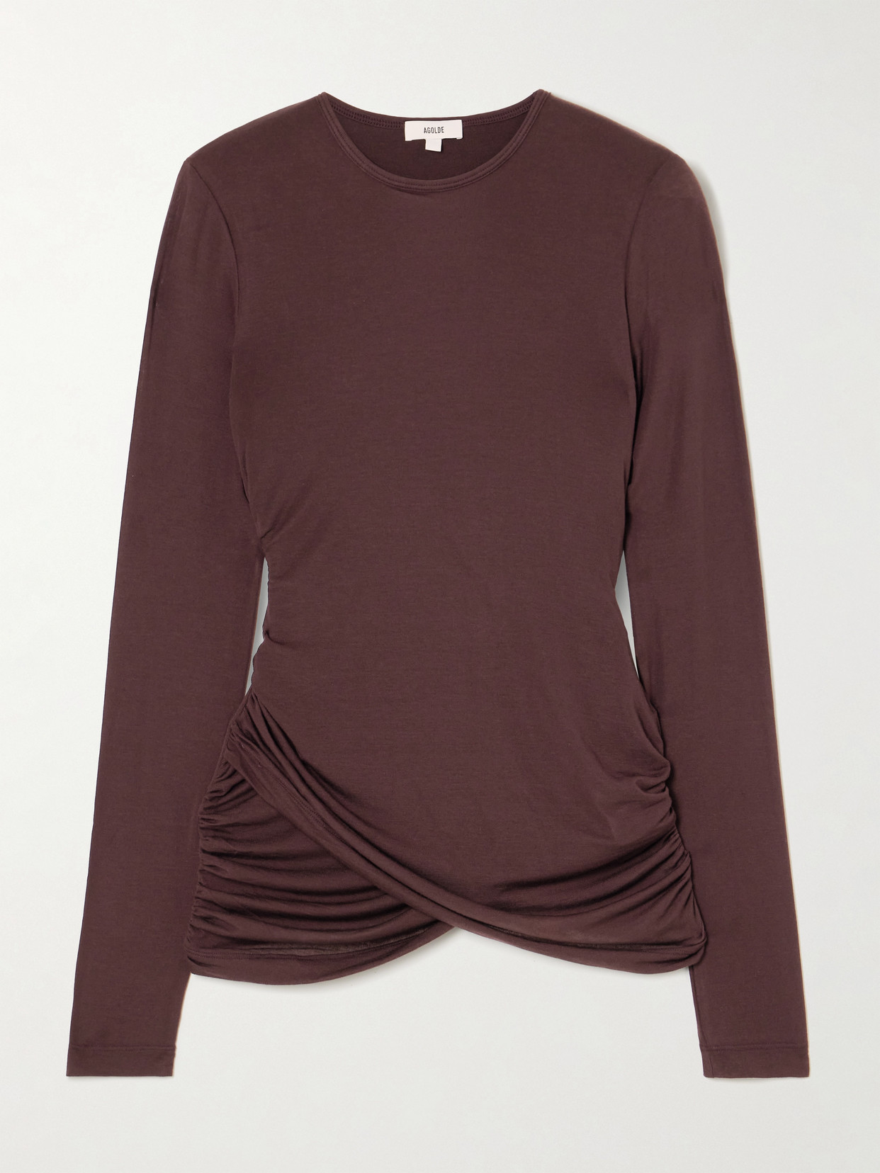 Agolde Eve Gathered Stretch-lyocell Jersey Top In Brown