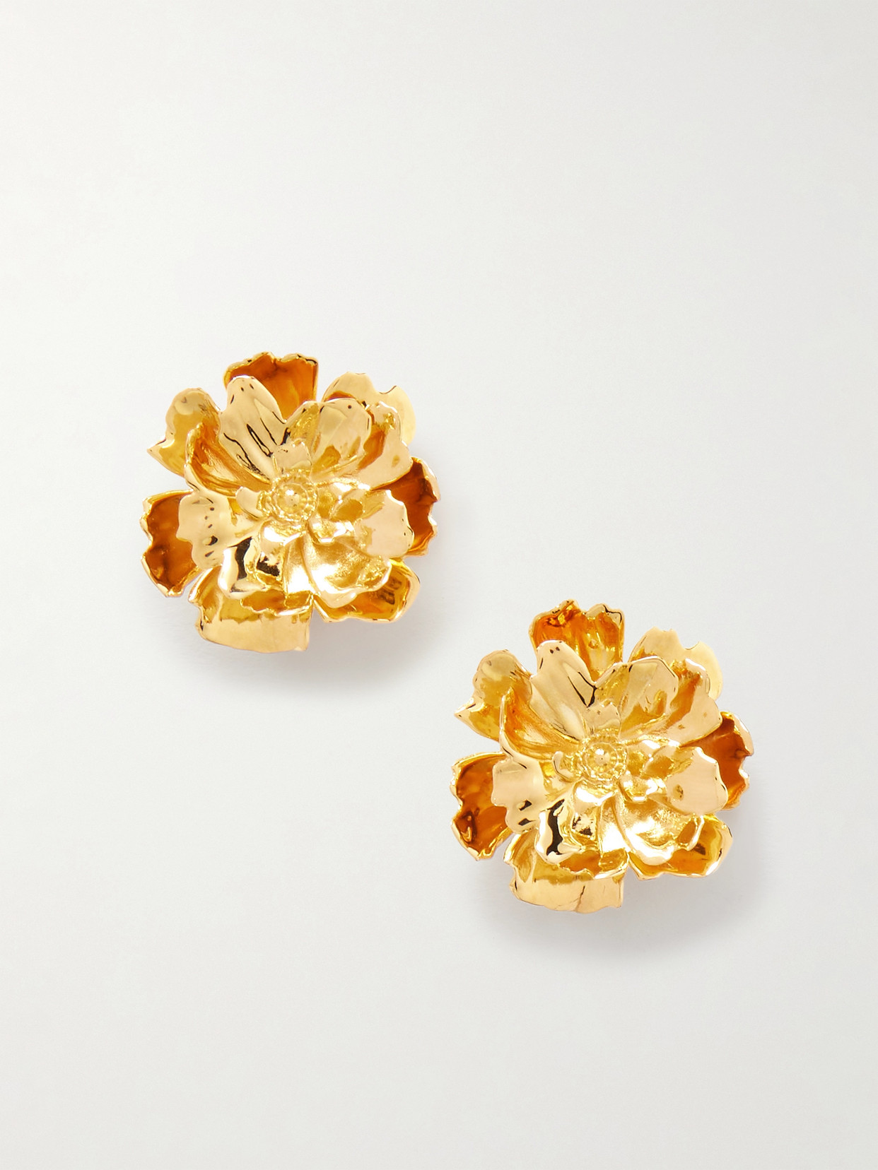Oscar De La Renta Peony Small Gold-tone Clip Earrings
