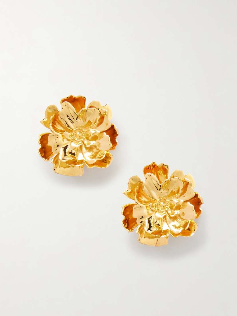 Oscar de la Renta Peony Small Gold-tone Clip Earrings