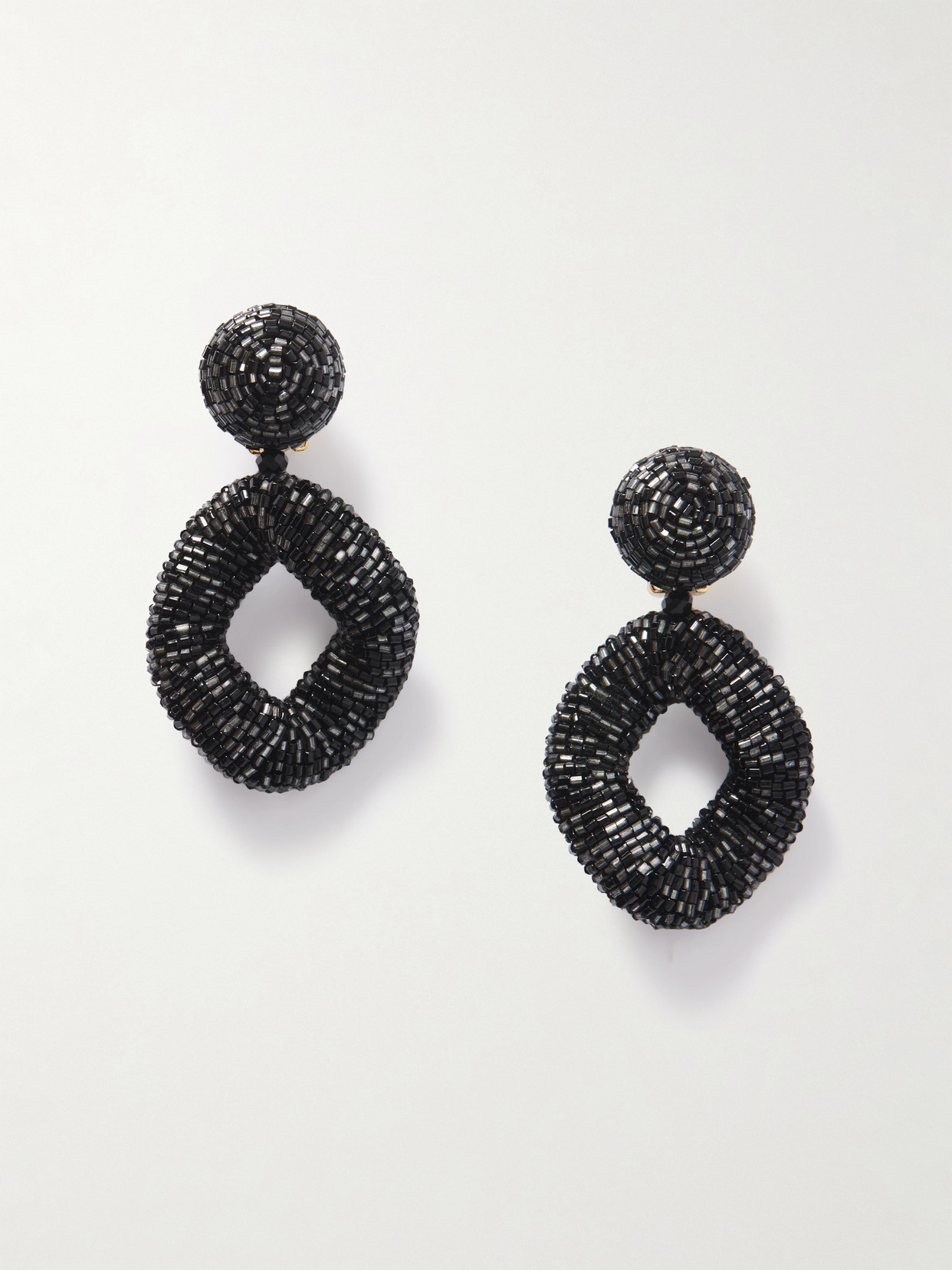 Oscar De La Renta Gold-tone Beaded Clip Earrings In Black