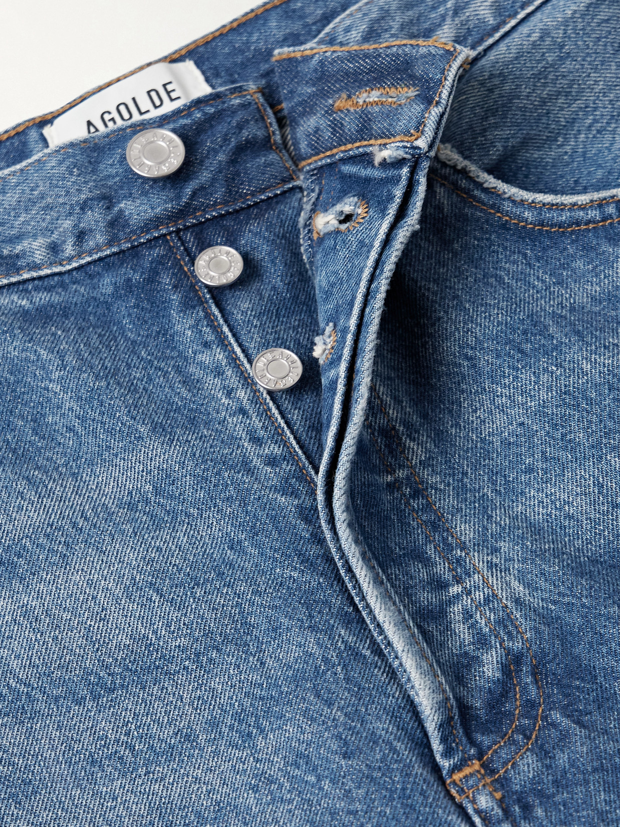 Agolde Luna Pieced Cotton Denim Jeans In Blue