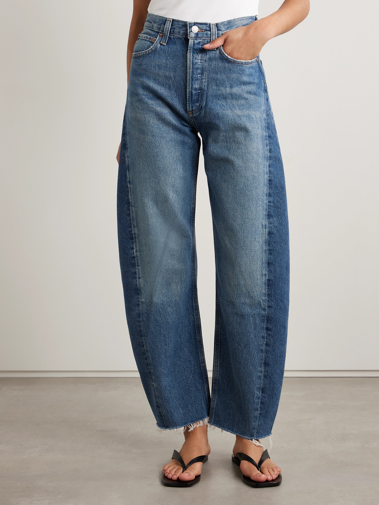 Agolde Luna Pieced Cotton Denim Jeans In Blue