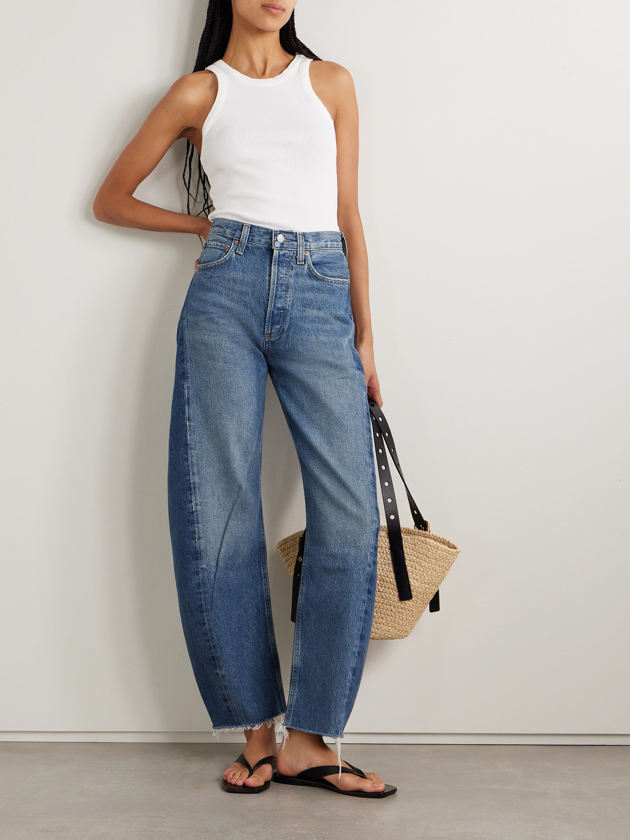 Agolde Luna Pieced Cotton Denim Jeans In Blue