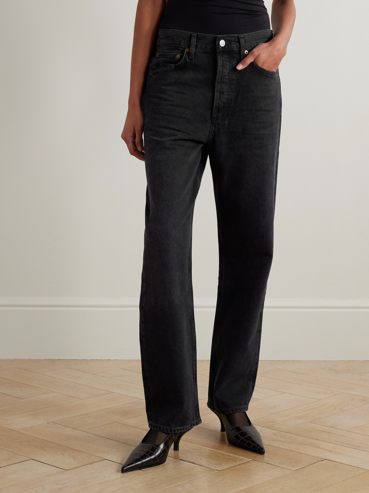 Agolde Nico Stretch High Rise Slim Fit Jeans In Black