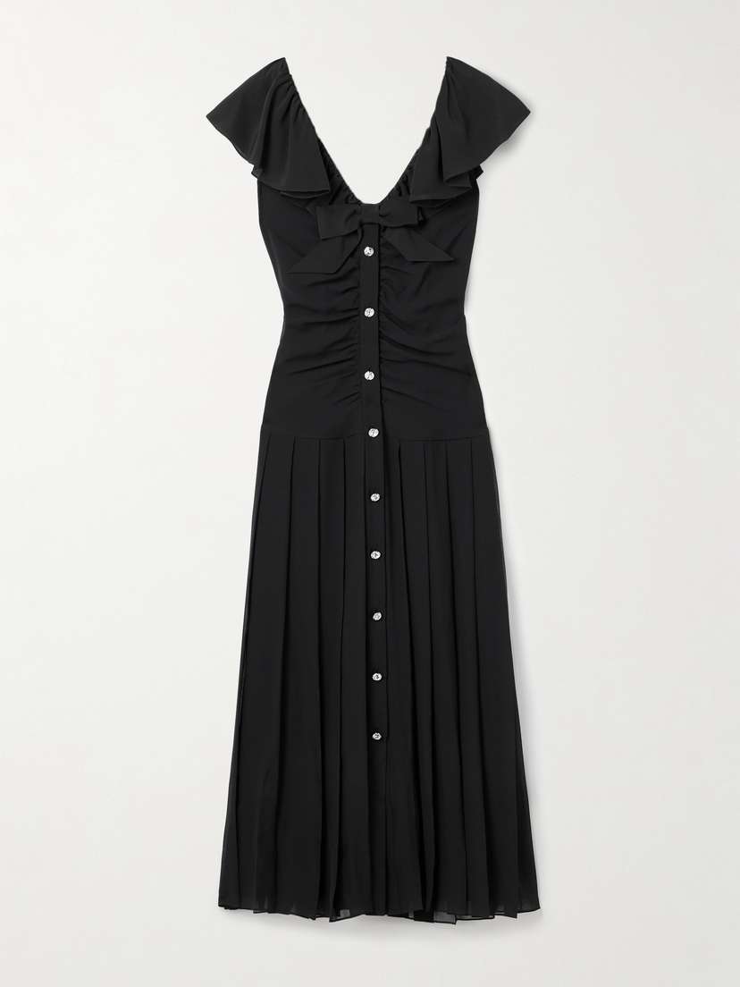 Alessandra Rich Embellished Pleated Gathered Silk Crepe De Chine Midi Dress