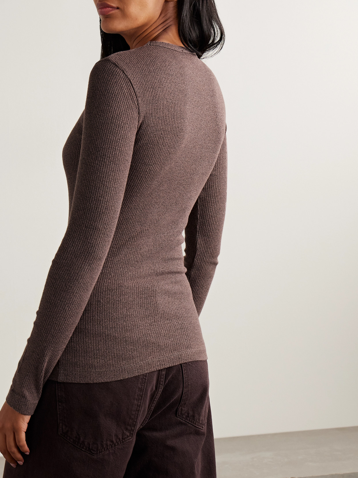 Agolde Delphi Slim Fit Ribbed T-shirt In Brown
