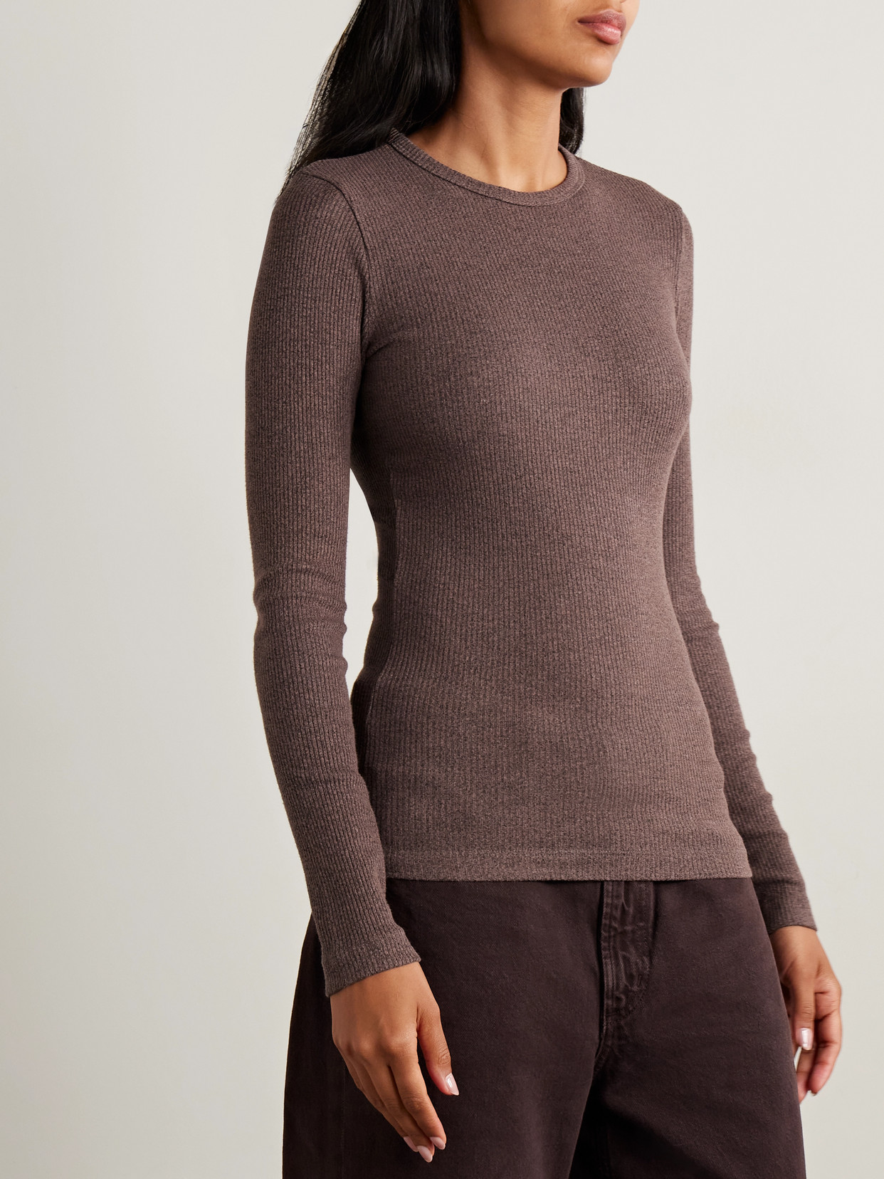 Agolde Delphi Slim Fit Ribbed T-shirt In Brown