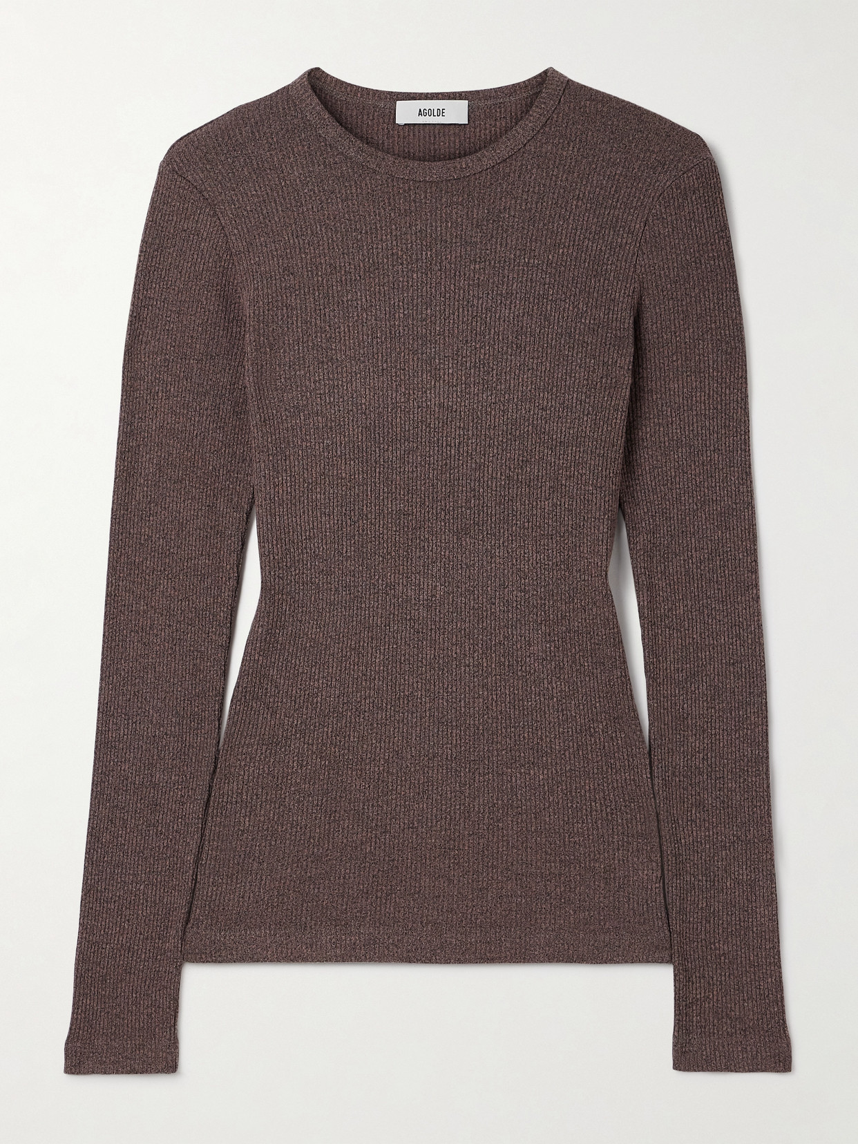 Agolde Delphi Slim Fit Ribbed T-shirt In Brown