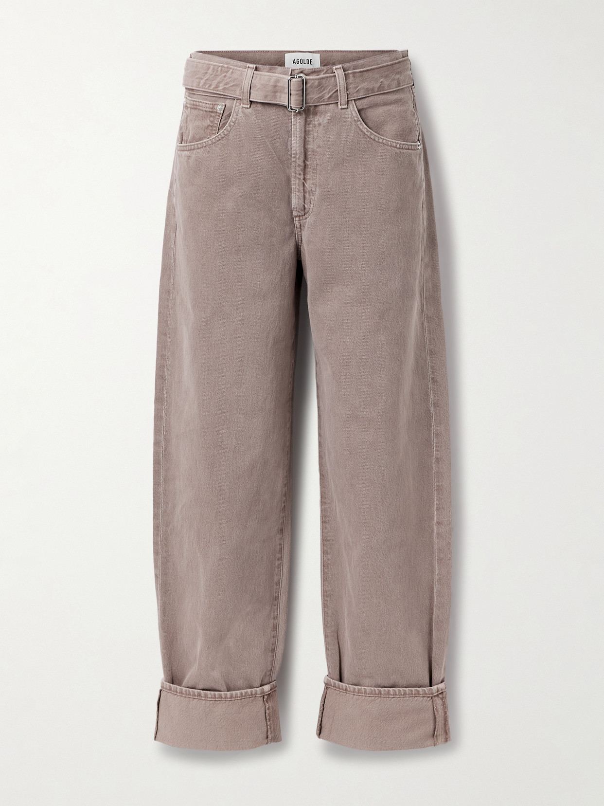Agolde Cuffed Taper Belted Mid-rise Straight-leg Jeans In Brown