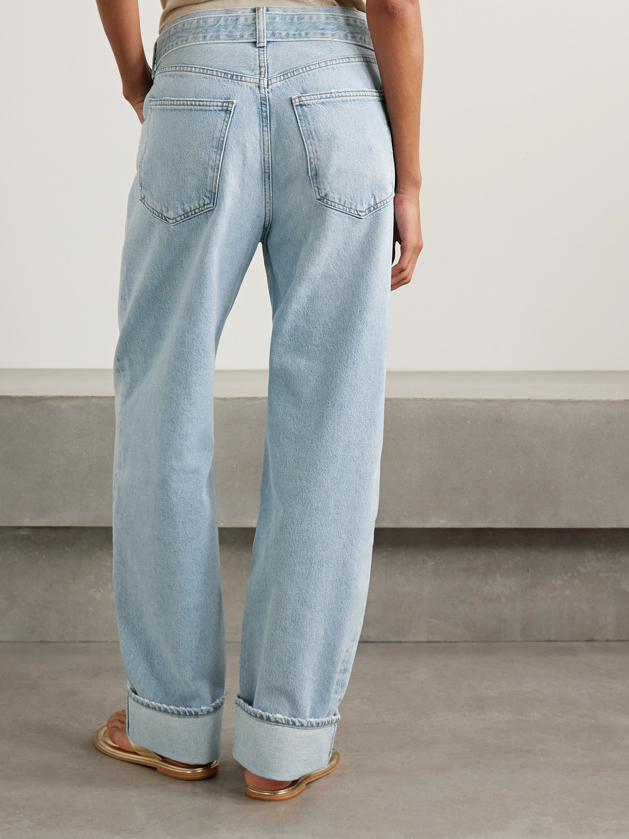 Agolde Cuffed Taper Belted Mid-rise Straight-leg Jeans In Blue