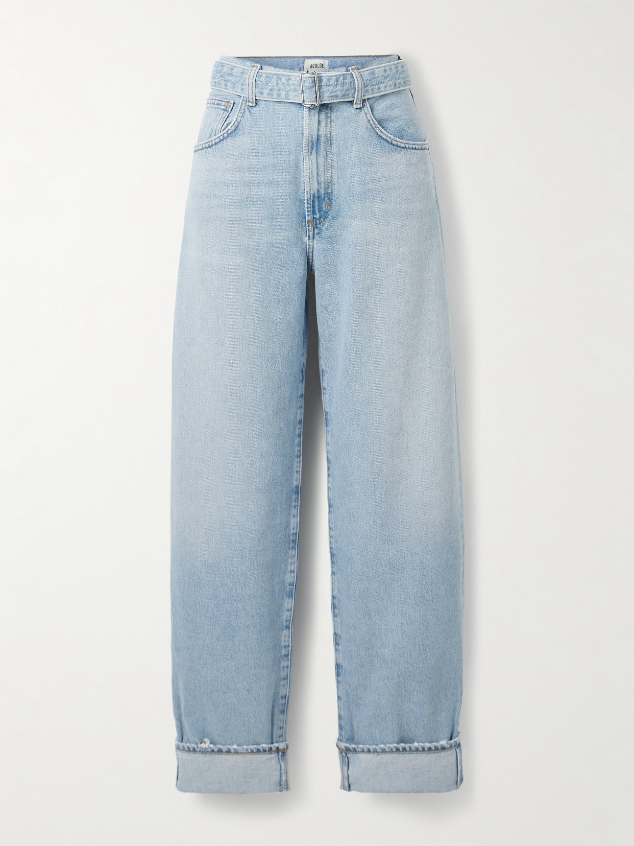 Agolde Cuffed Taper Belted Mid-rise Straight-leg Jeans In Blue