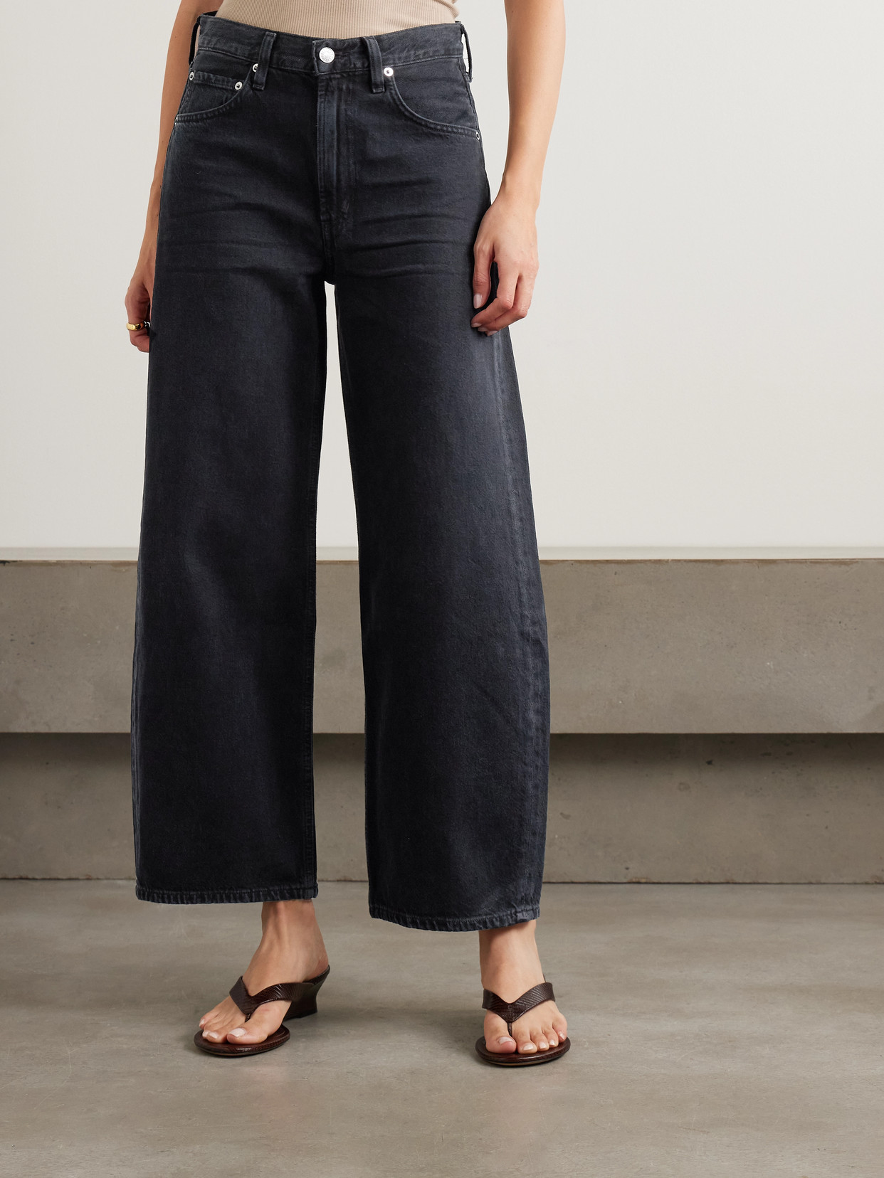 Agolde Low Curve Crop High-rise Wide-leg Jeans In Black