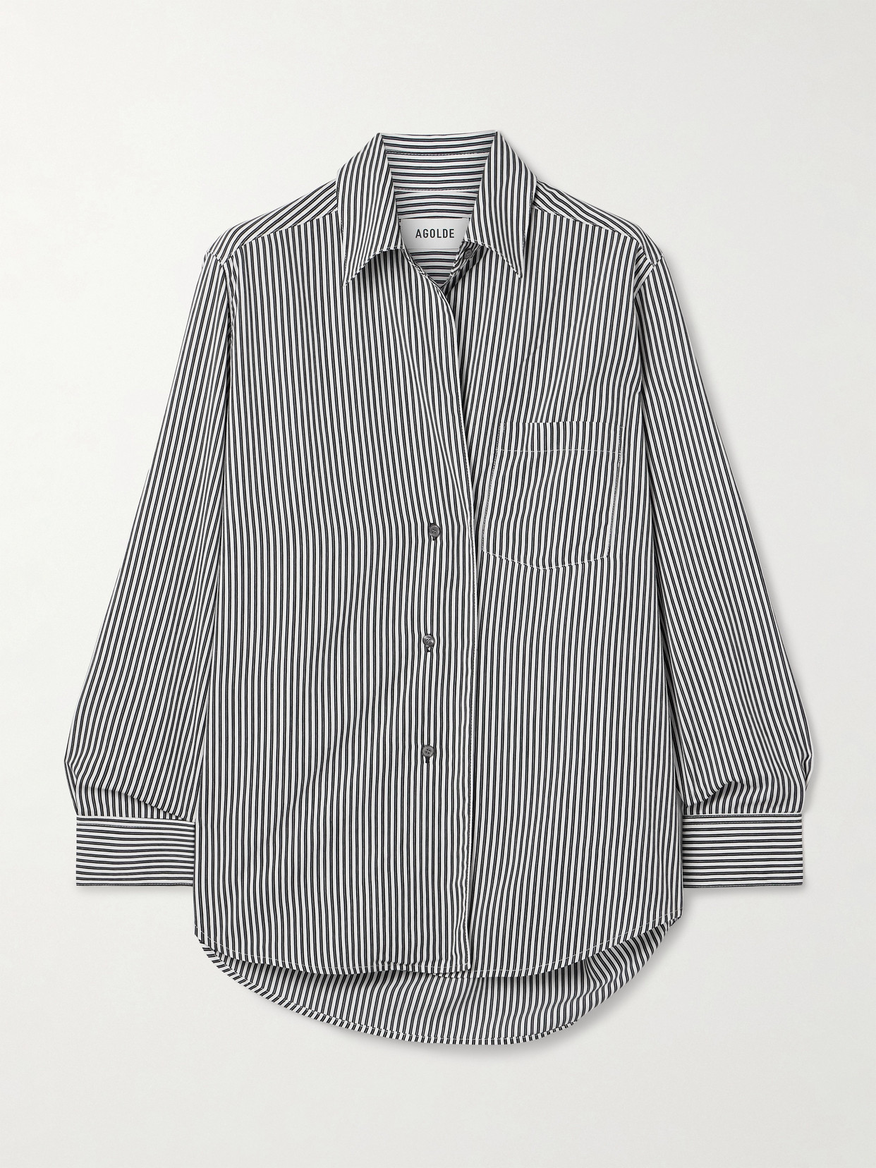 Agolde Aris Striped Crepe Shirt In Blue