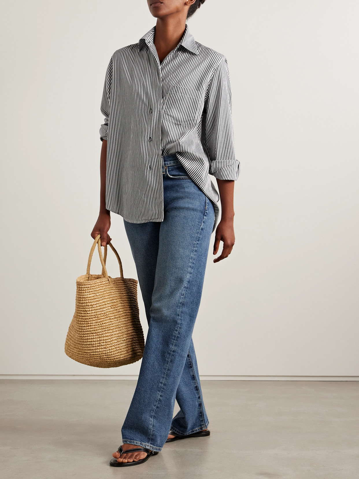 Agolde Aris Stripe Button-up Shirt In Blue