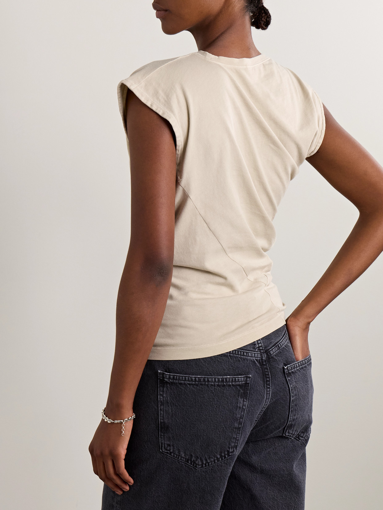 Agolde Beth Draped Organic Cotton-jersey T-shirt In Brown