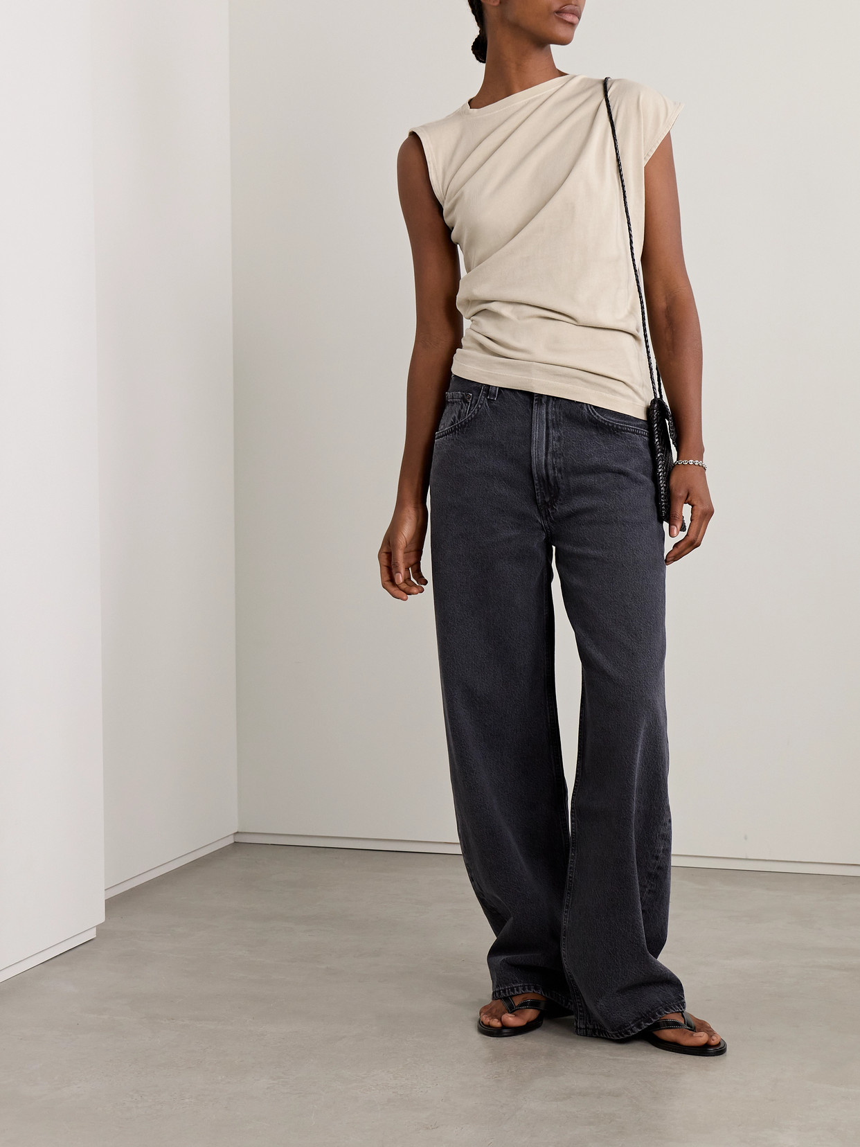 Agolde Beth Draped Organic Cotton-jersey T-shirt In Brown