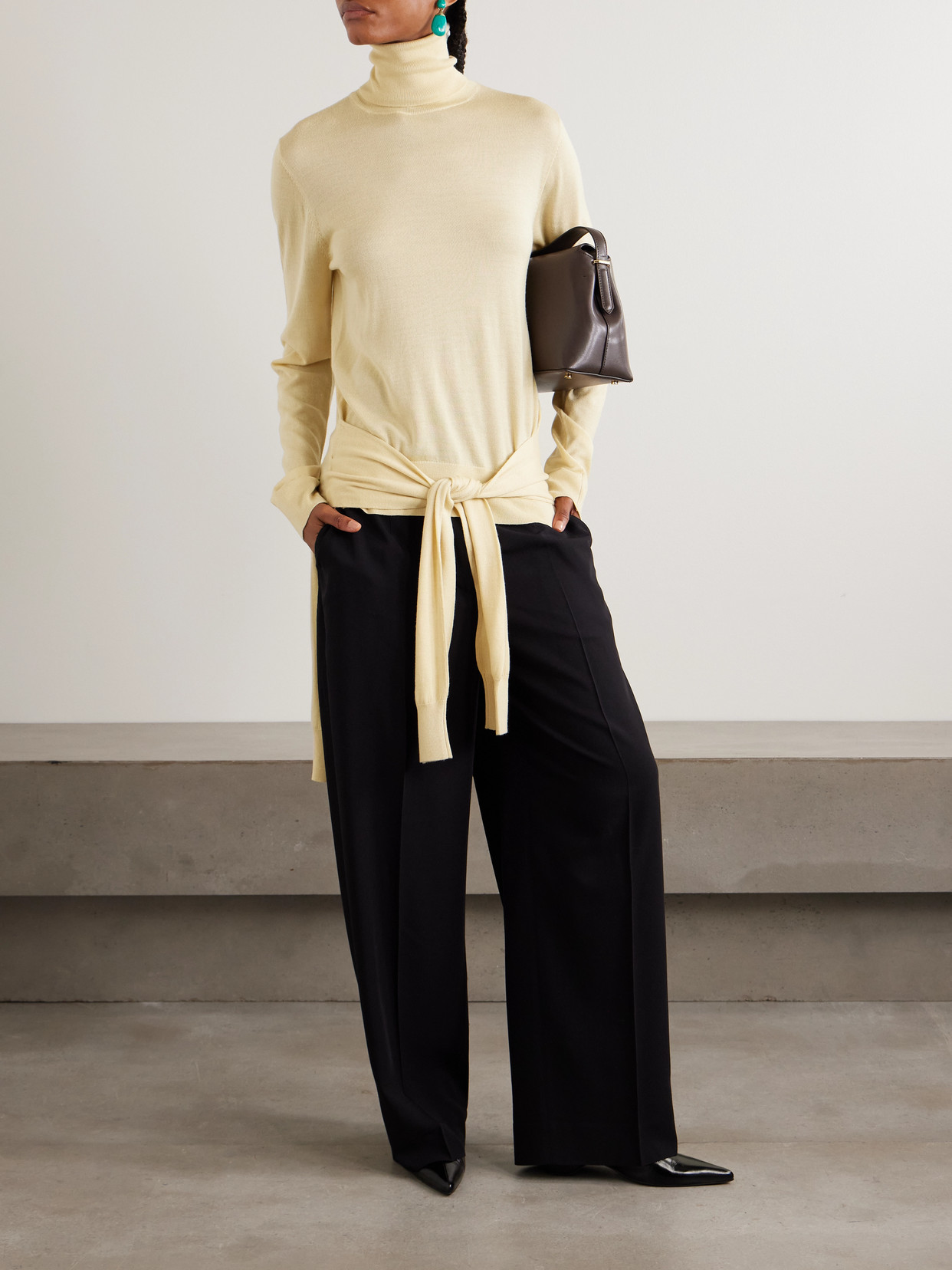 Totême Tie-front Wool And Silk-blend Turtleneck Sweater In Animal Print