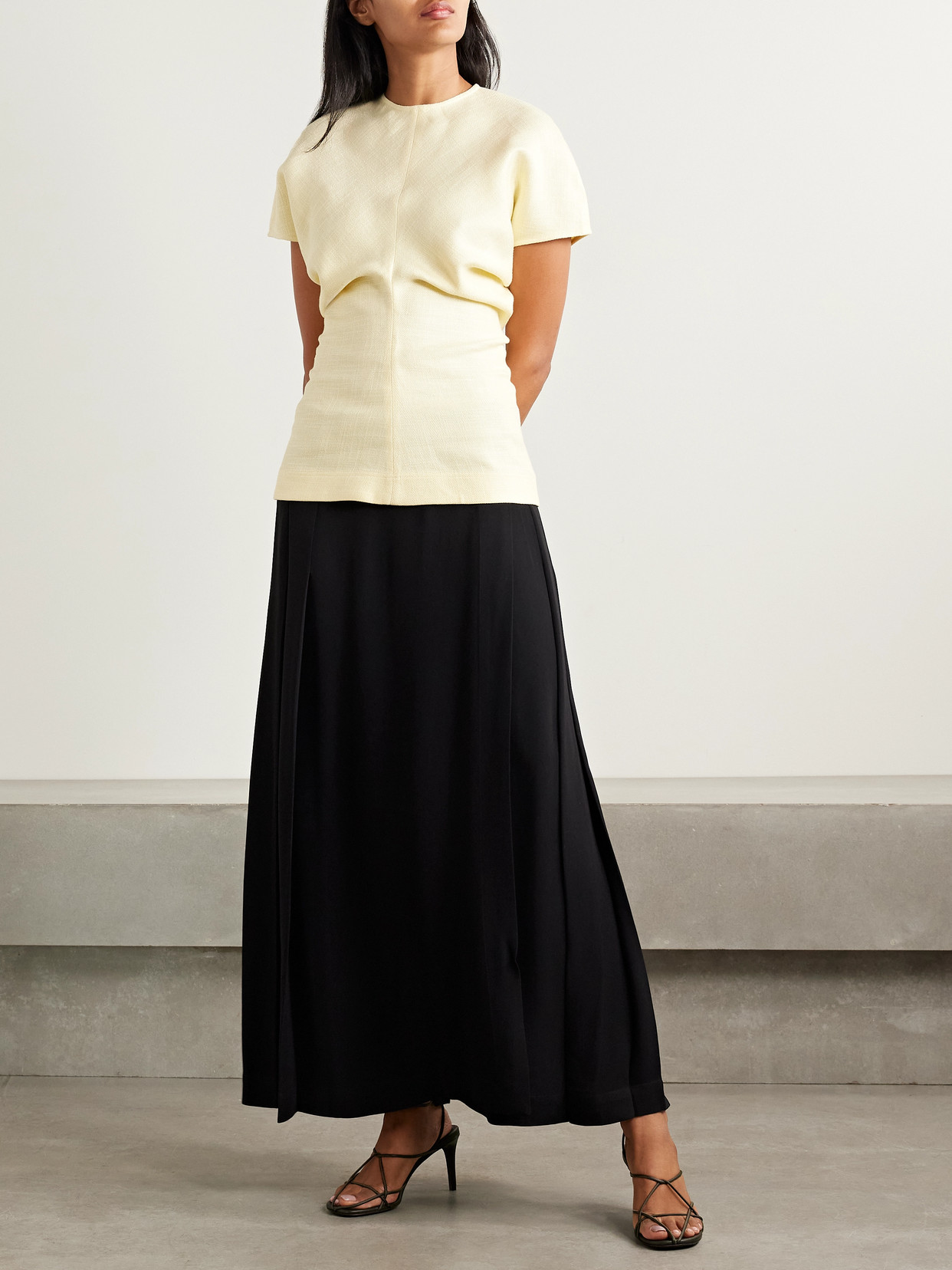 Totême Pleated Crepe Maxi Wrap-effect Skirt In Black