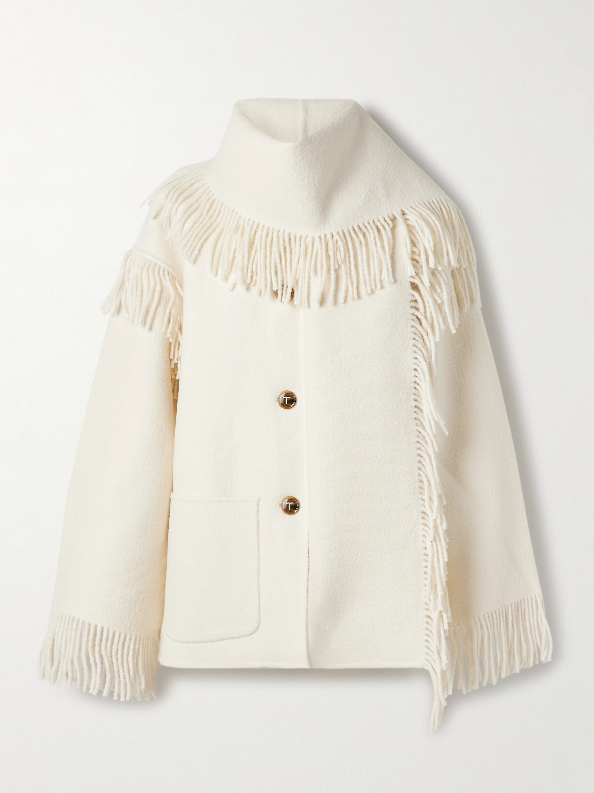 TOTEME Draped fringed wool-blend jacket thumbnail