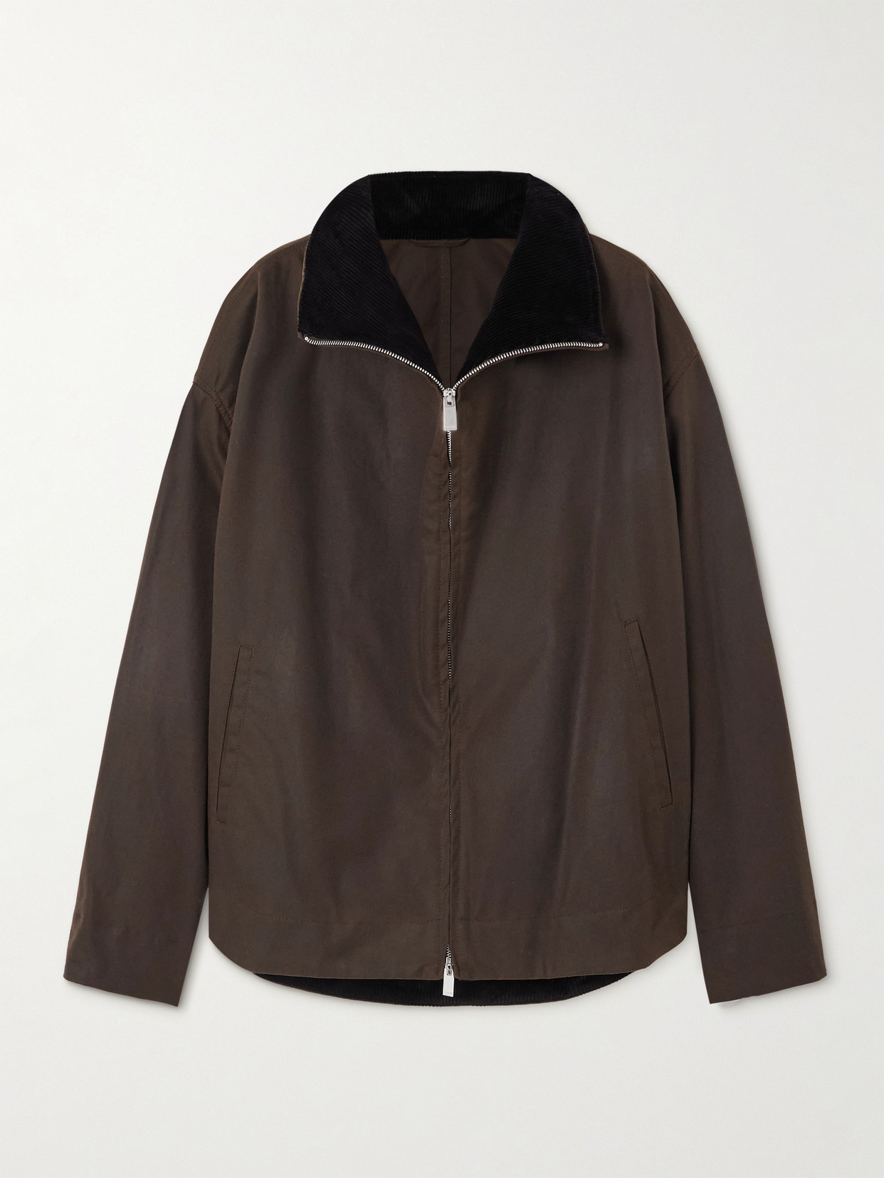 Totême Corduroy-trimmed Waxed Organic Cotton Jacket In Brown