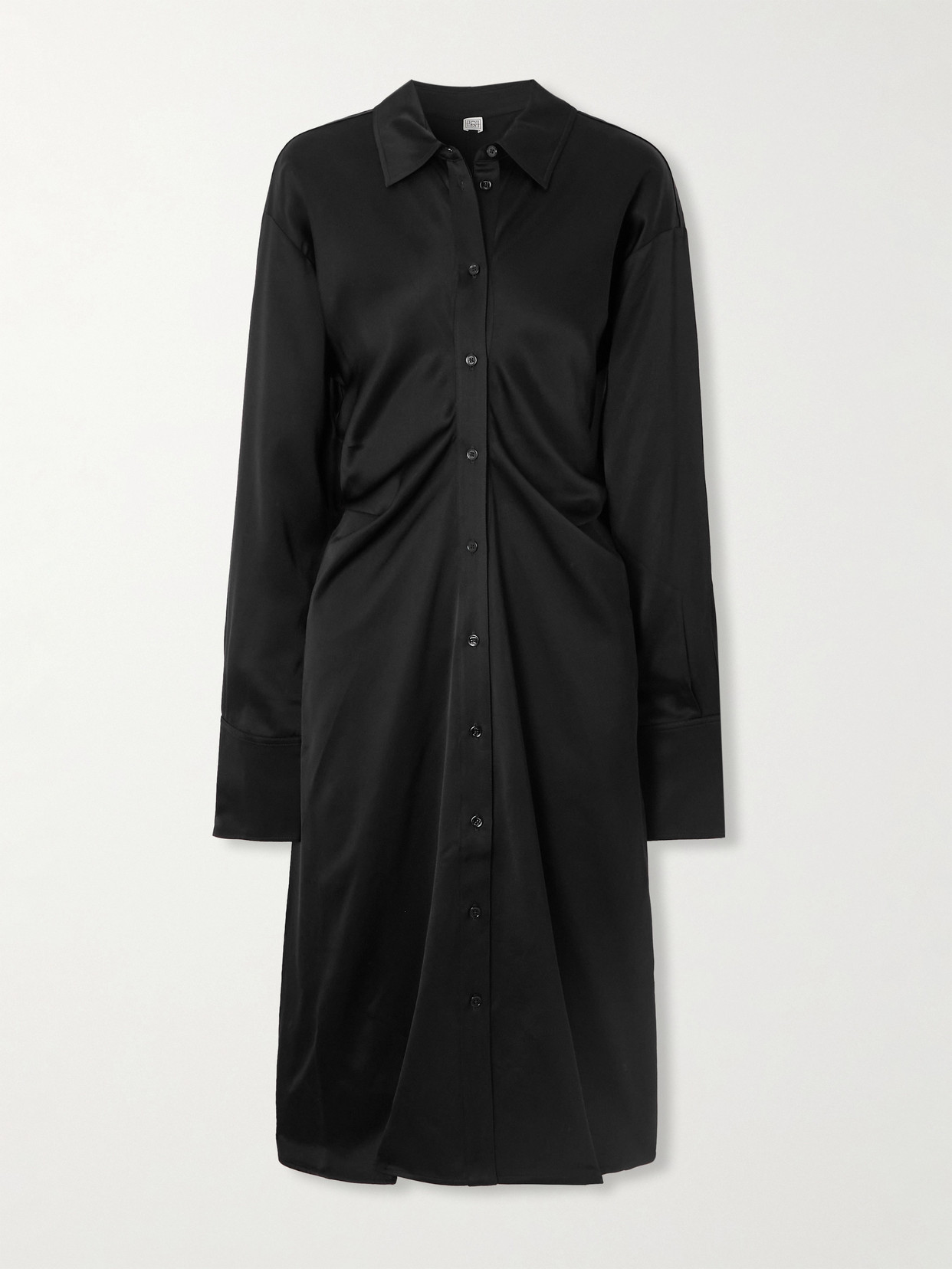 Totême Draped Satin-crepe Midi Dress In Black