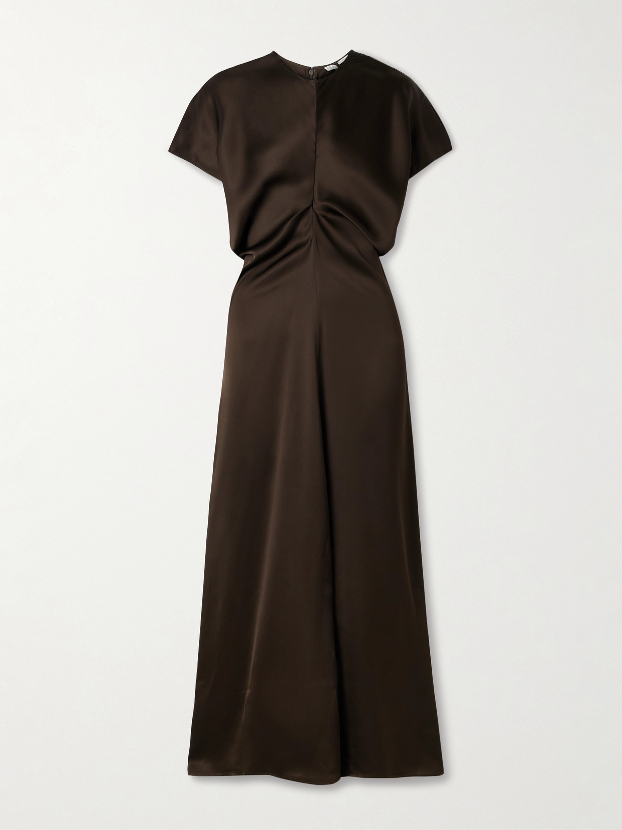 Totême Draped Satin Maxi Dress In Brown