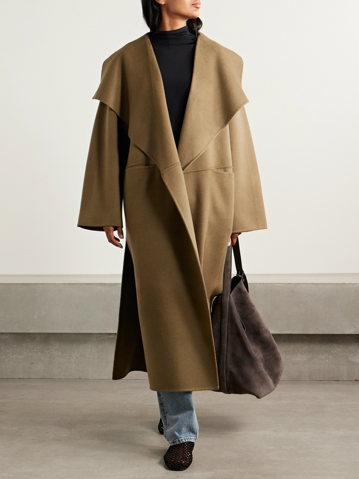 Totême Draped Wool And Cashmere-blend Felt Coat In Green