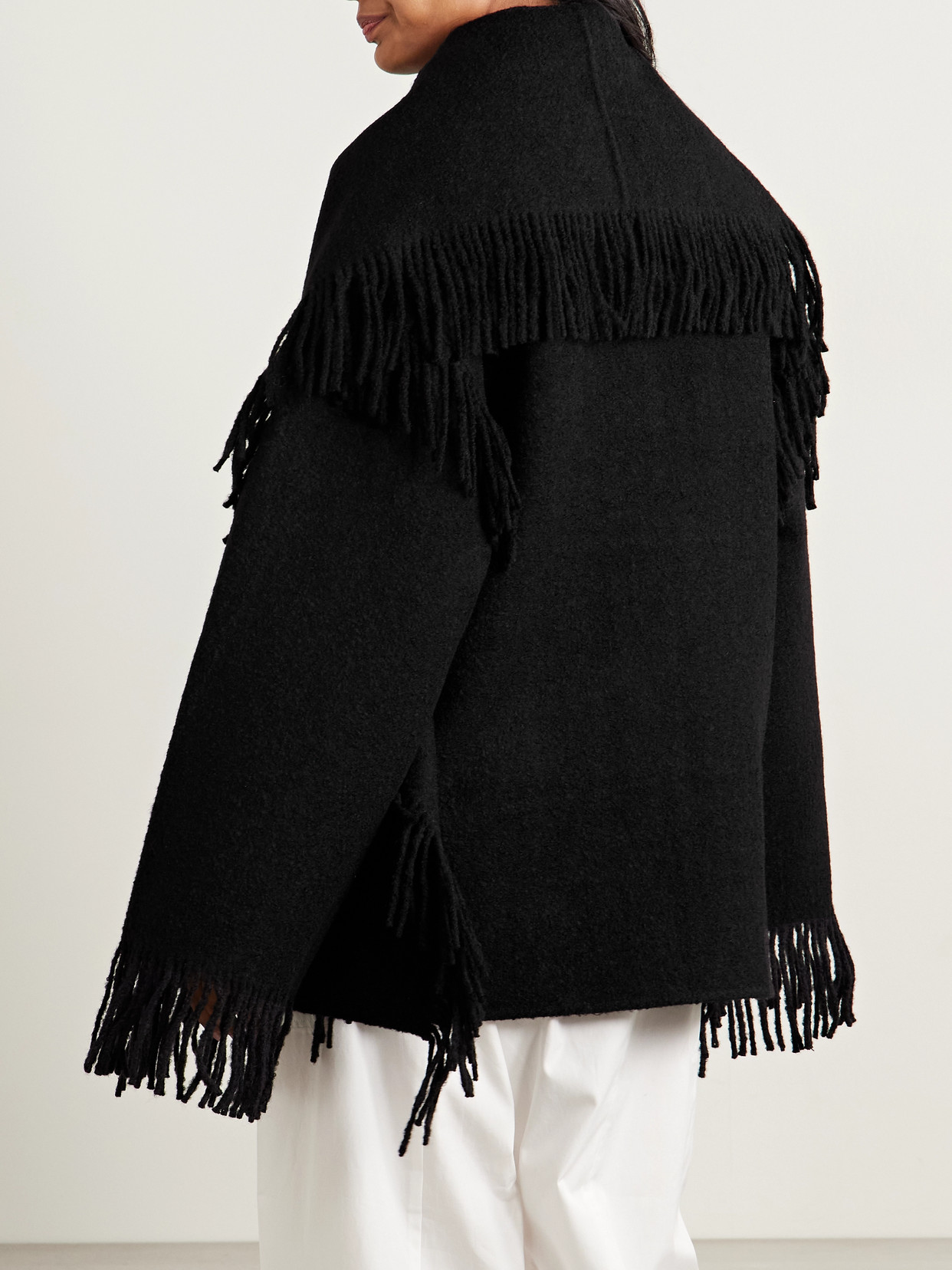 Totême Draped Fringed Wool-blend Jacket In Black