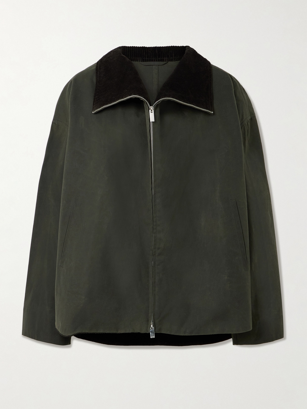 Totême Corduroy-trimmed Waxed Organic Cotton Jacket In Green