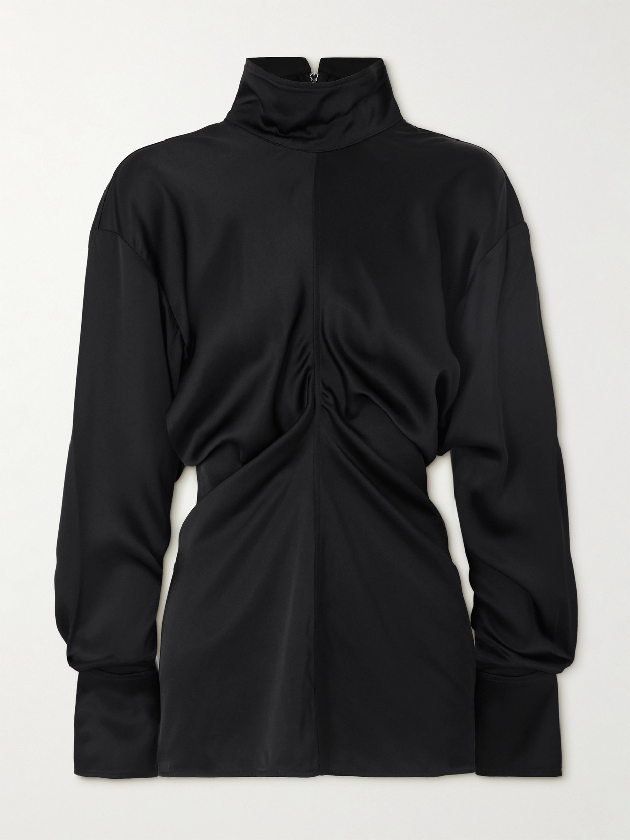 Totême Gathered Satin-crepe Turtleneck Blouse In Black
