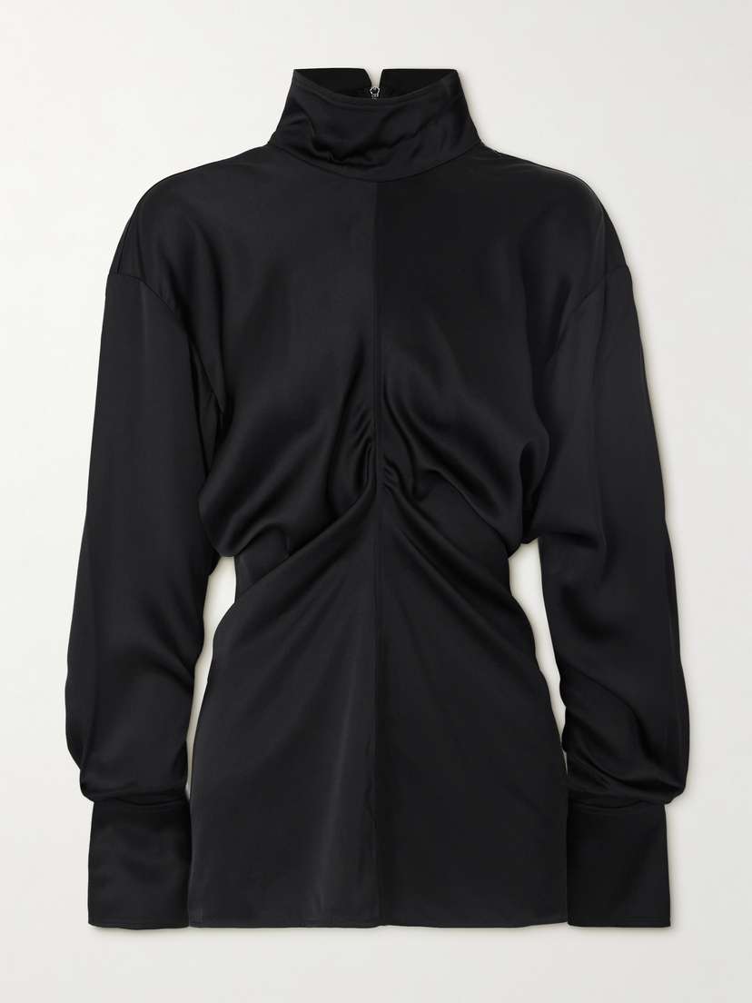 TOTEME Gathered Satin-crepe Turtleneck Blouse