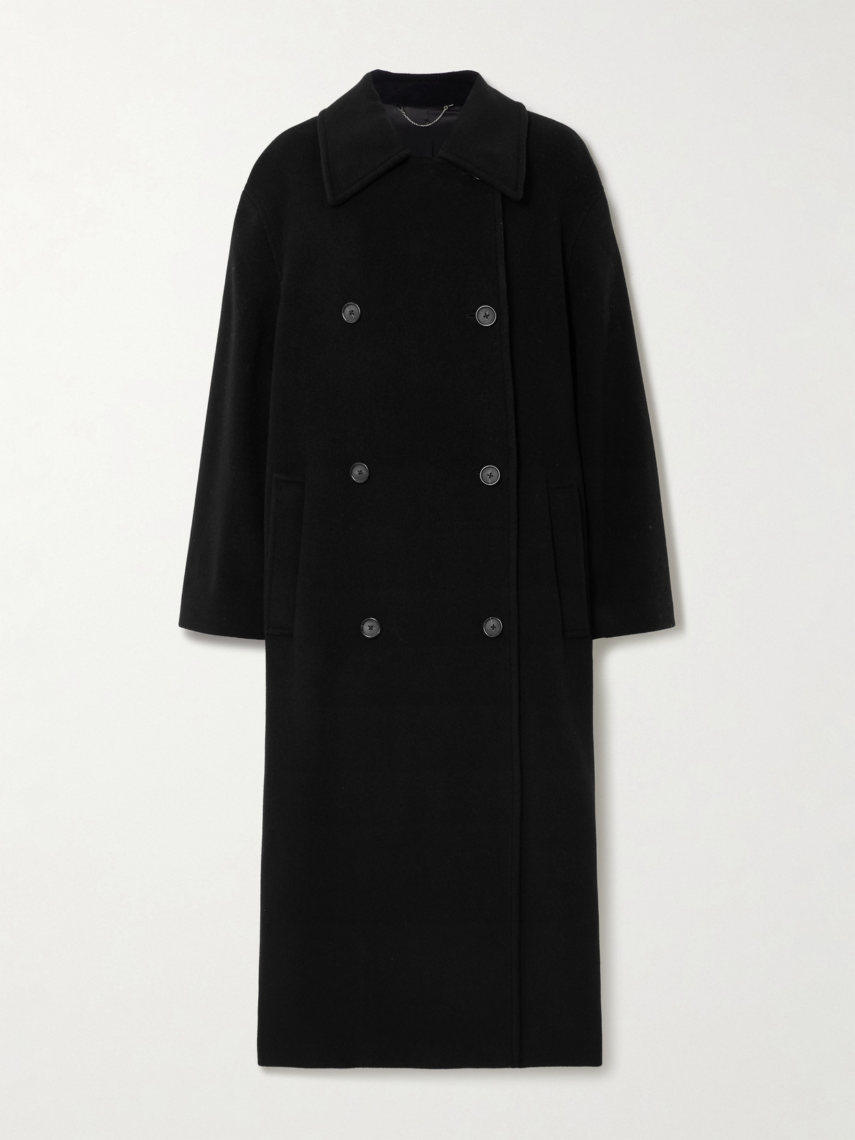 Totême Shield Oversized Double-breasted Wool-blend Coat In Black