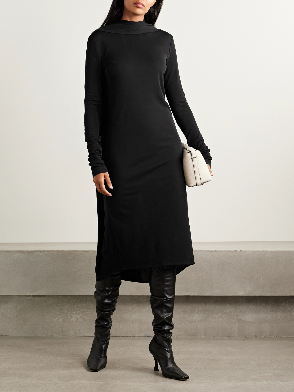 Totême Cape-effect Jersey Midi Dress In Black