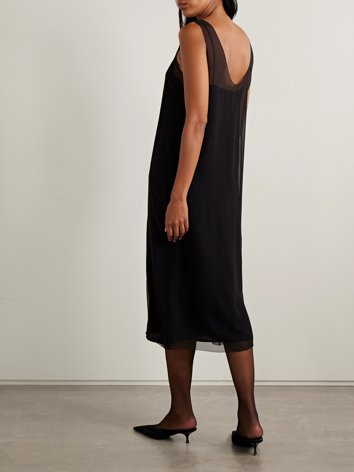 Totême Layered Silk-chiffon Midi Dress In Black