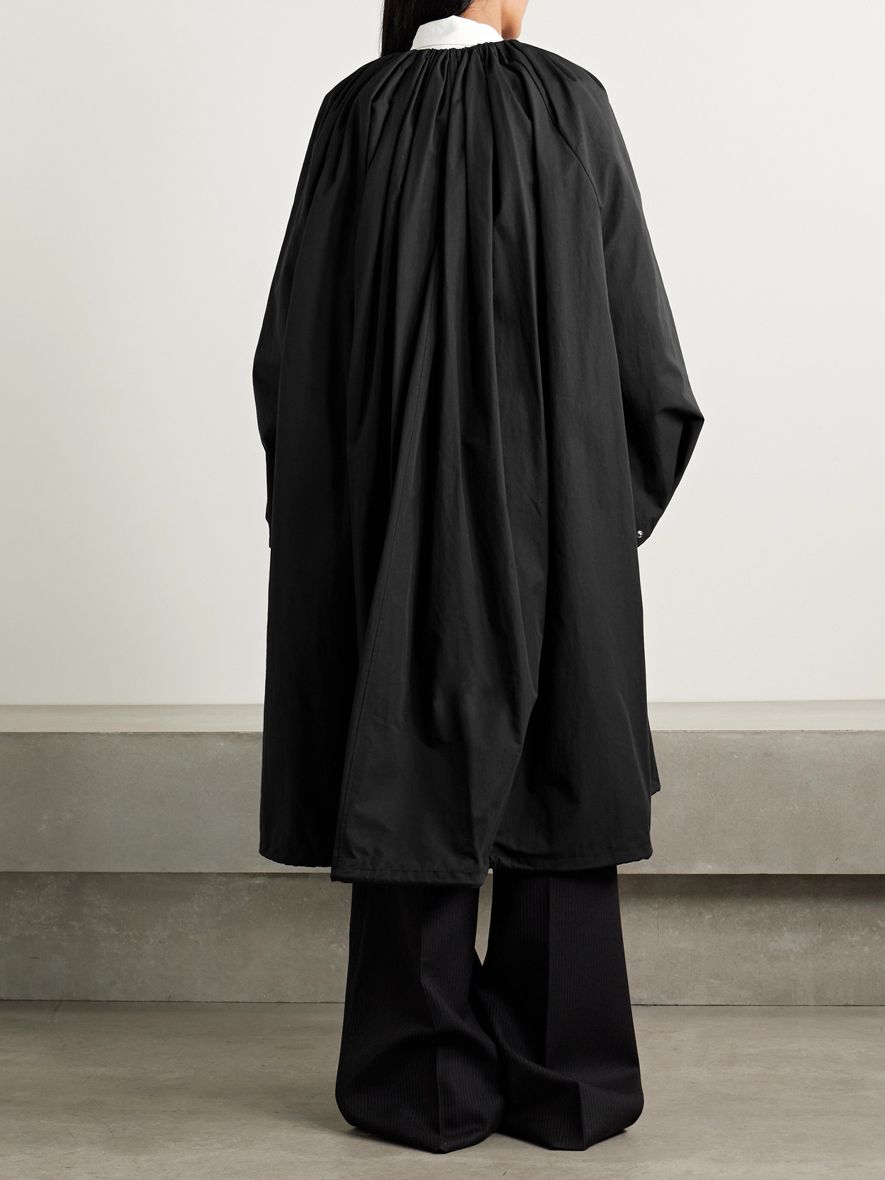Totême Oversized Gathered Organic Cotton-blend Coat In Black