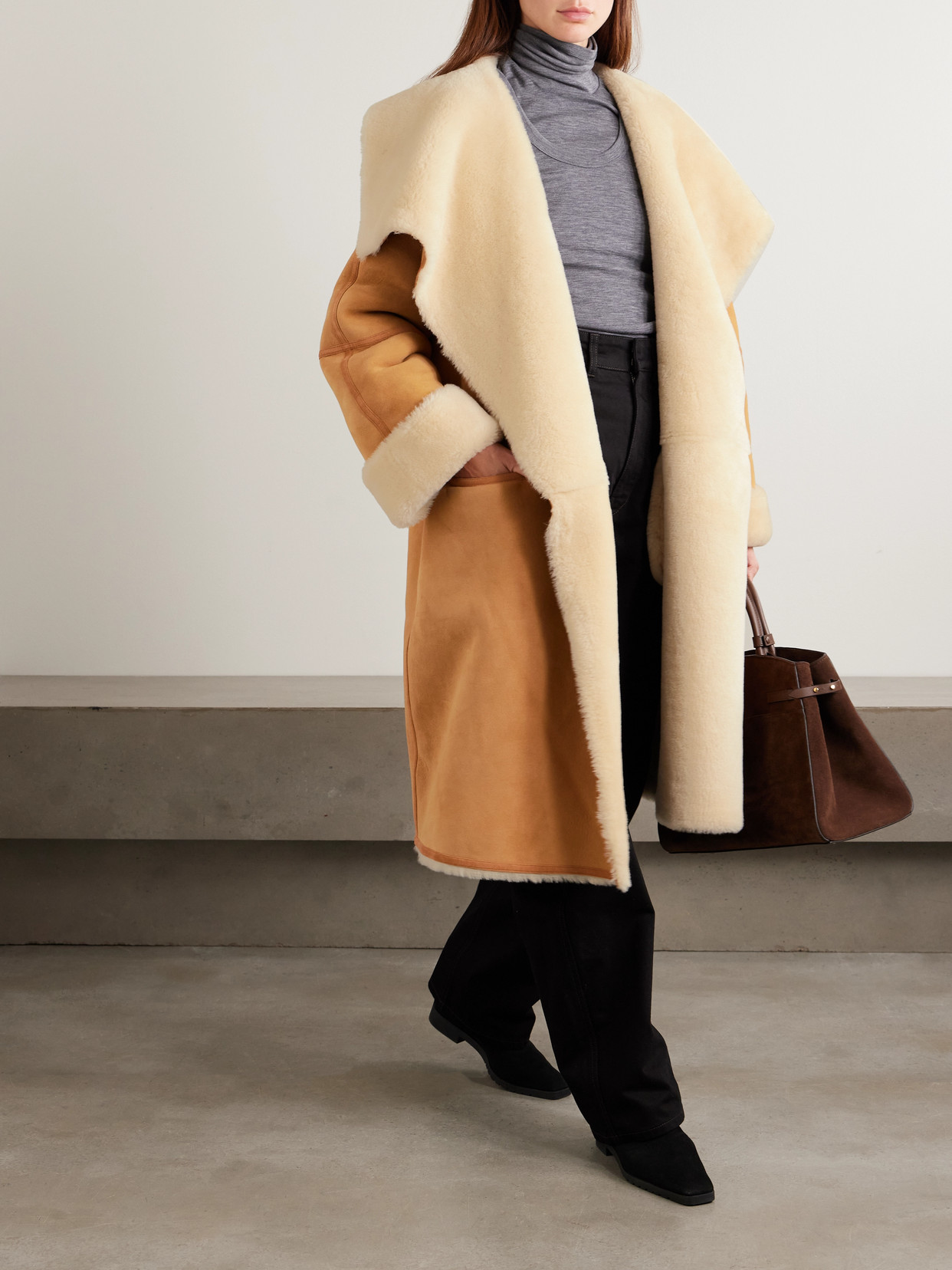 Draped Shearling Coat