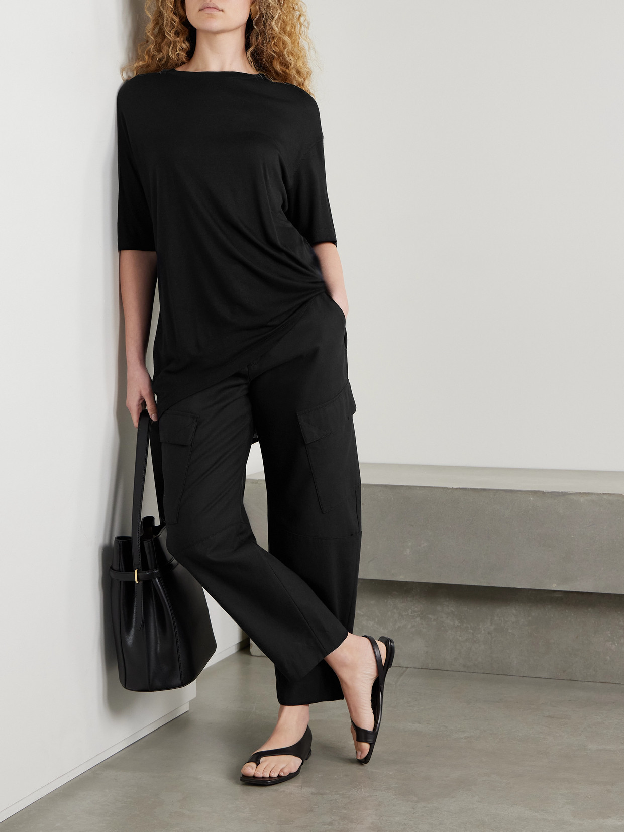 Another Tomorrow Boy Lyocell-jersey T-shirt In Black