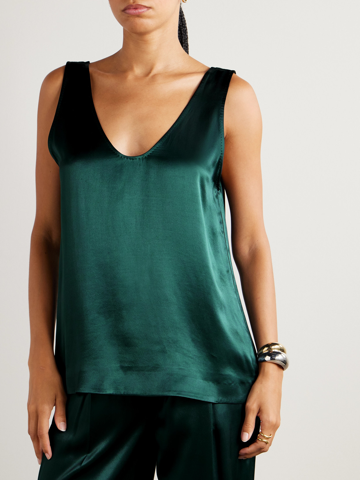 Another Tomorrow Satin Tank In Green