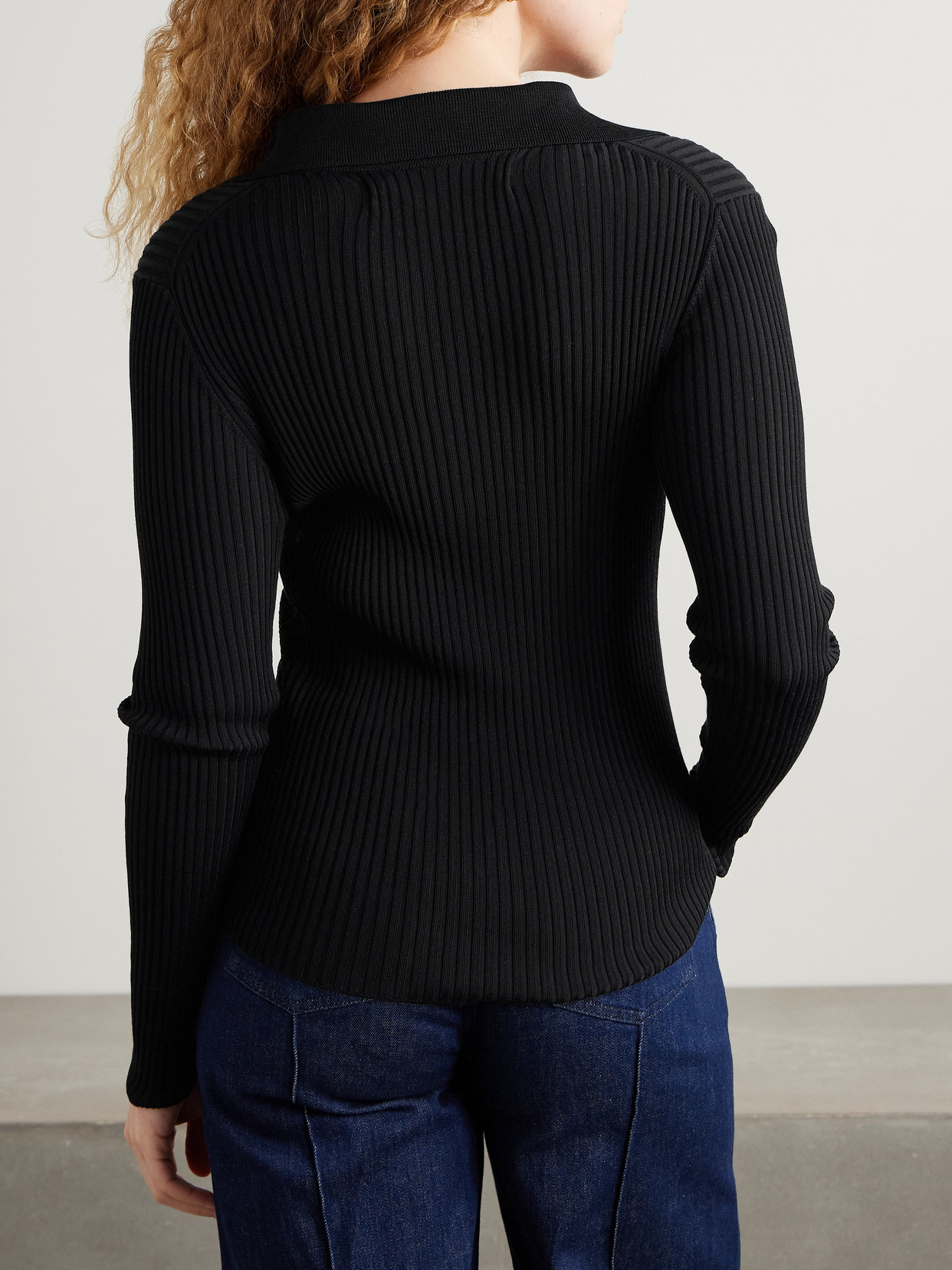 Ribbed-Knit Polo Sweater