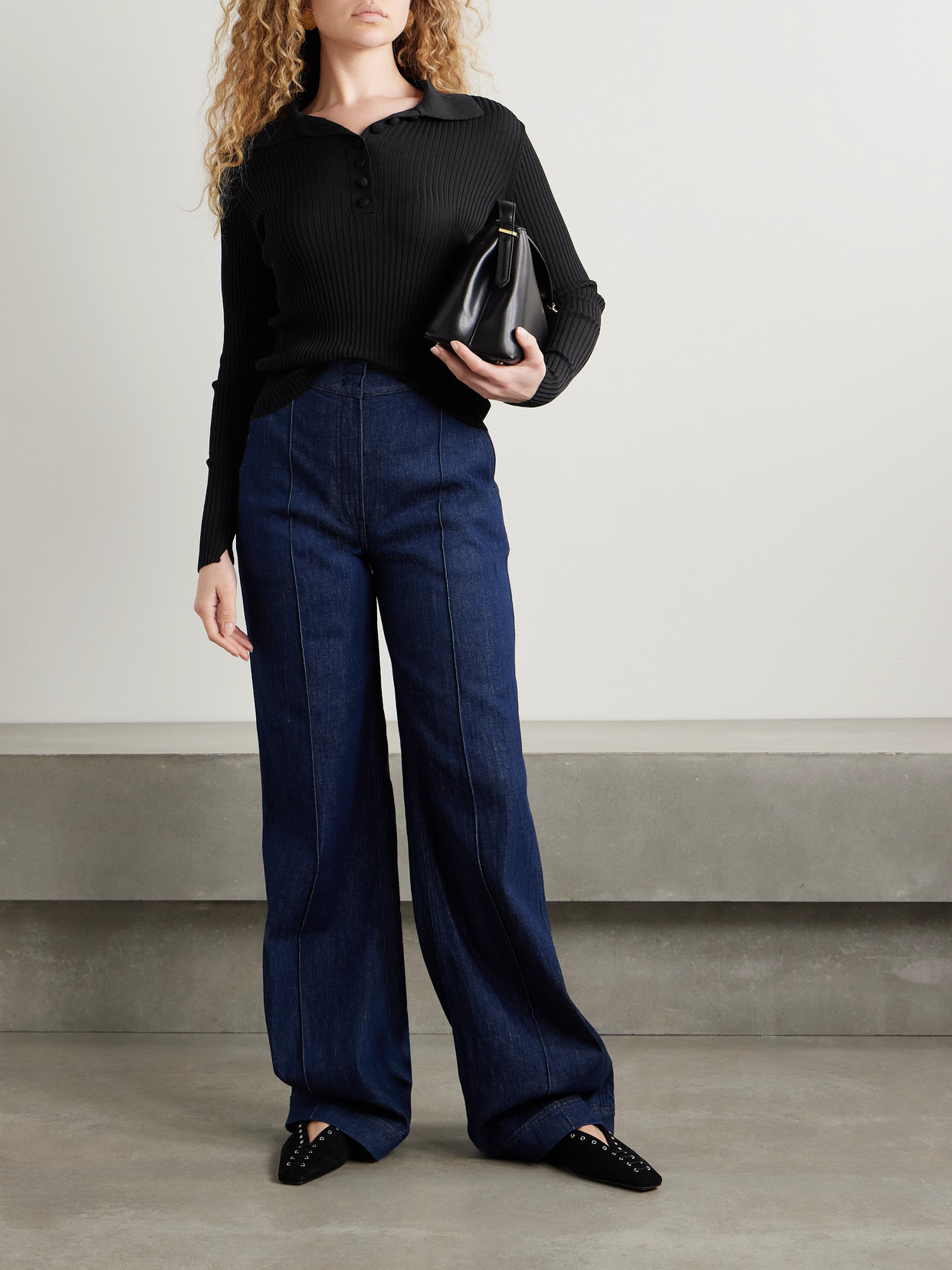 Ribbed-Knit Polo Sweater