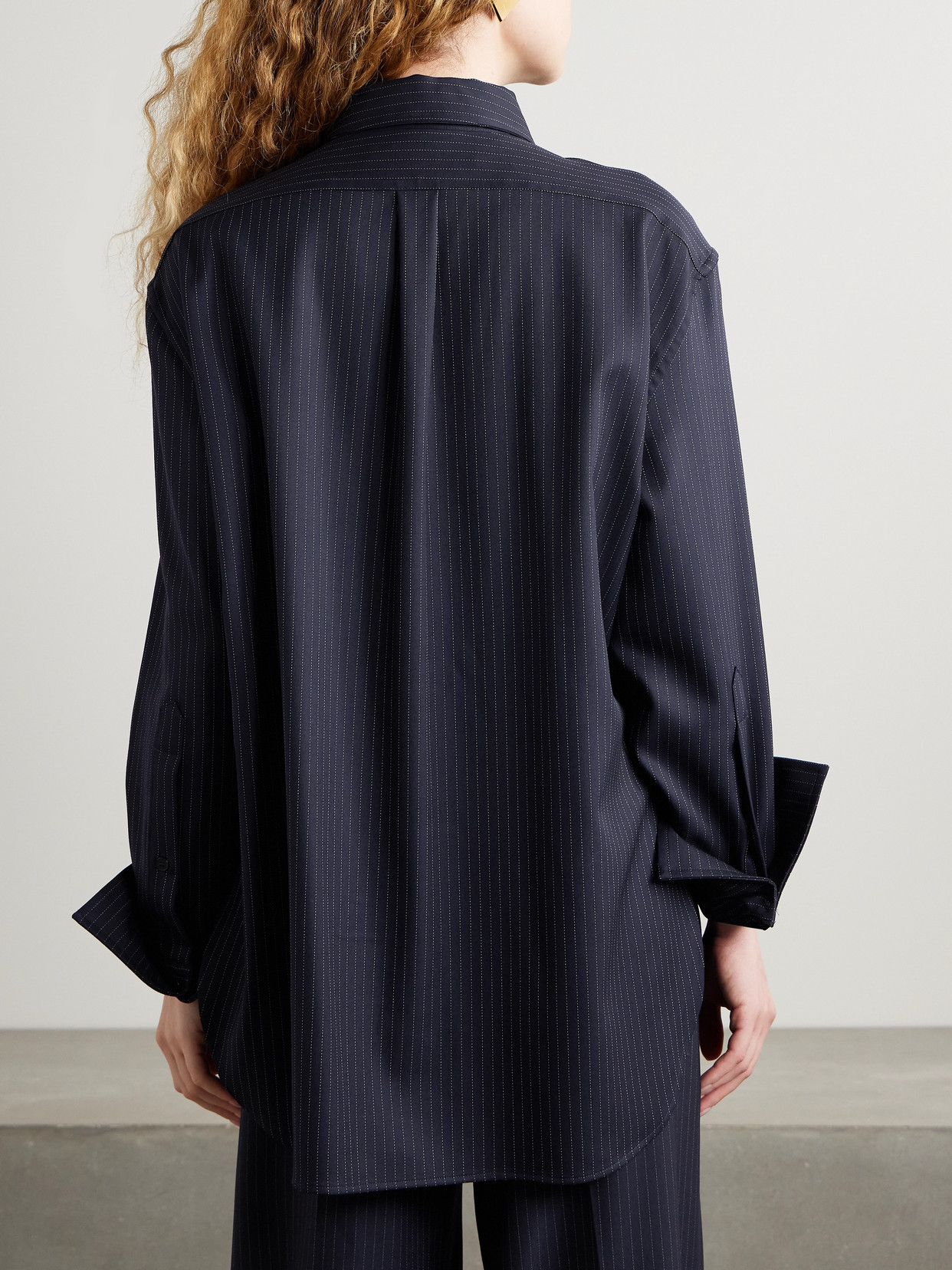 Another Tomorrow Pinstriped Wool-blend Shirt In Blue