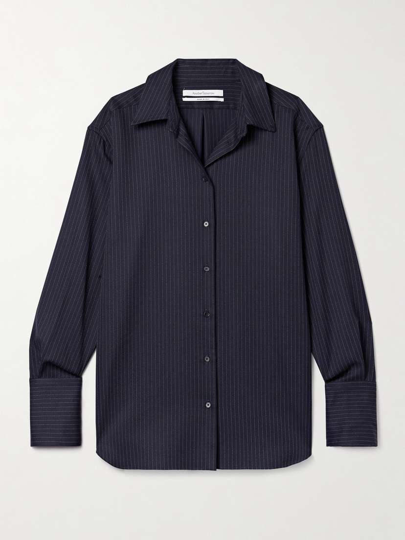 Another Tomorrow Pinstriped Wool-blend Shirt