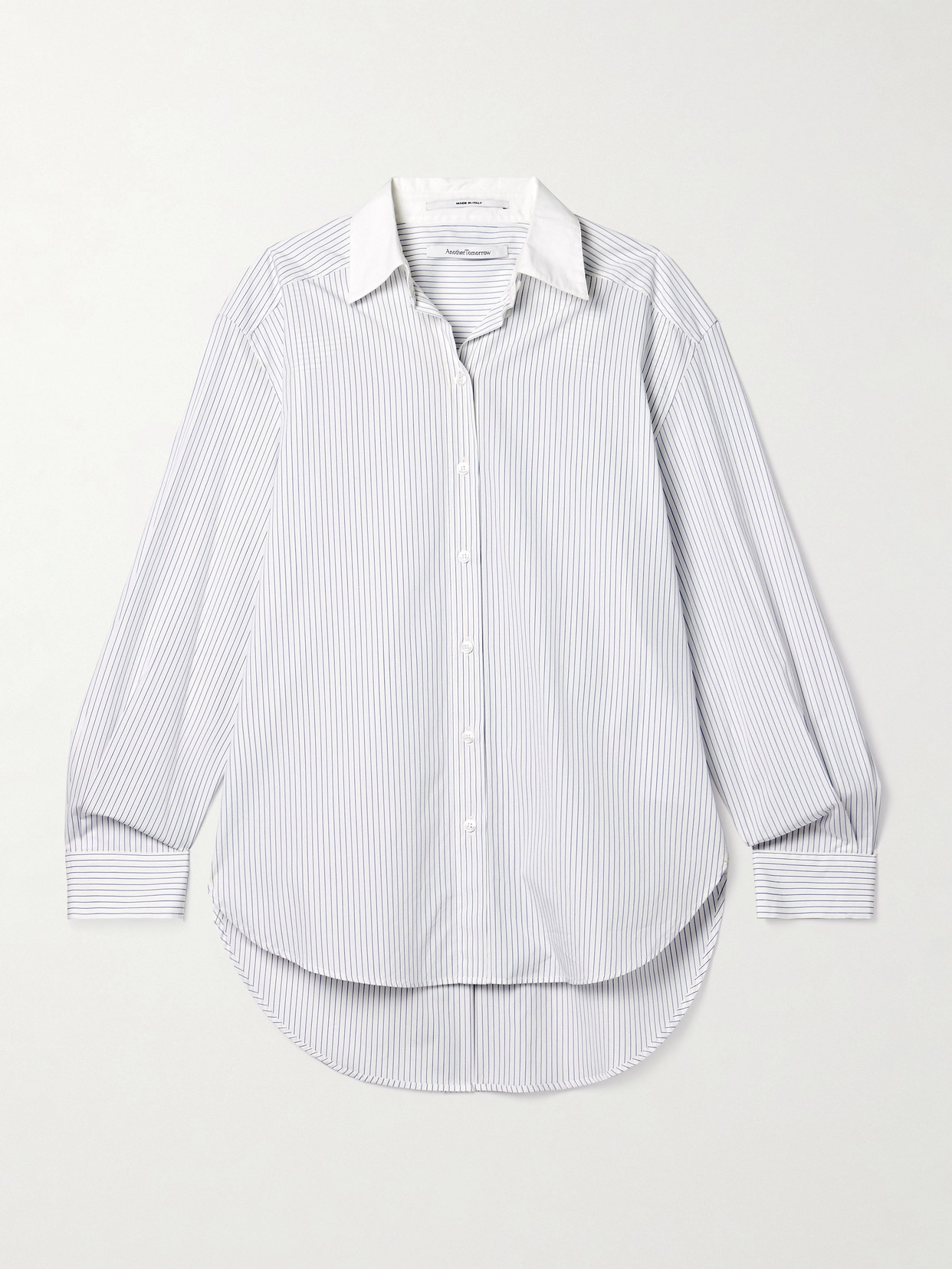 Another Tomorrow Striped Organic Cotton-poplin Shirt In White