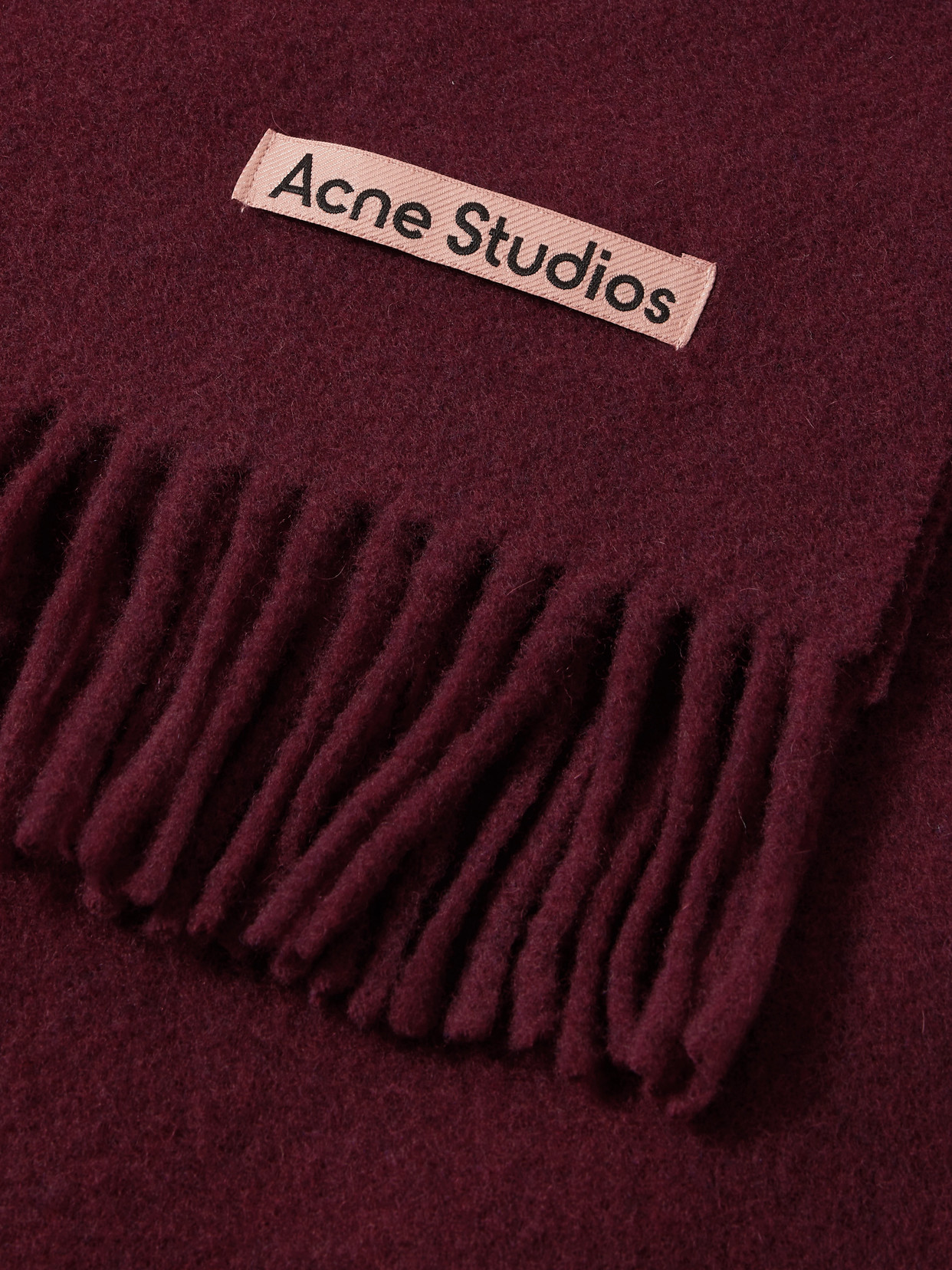 Acne Studios Fringed Wool Scarf In Burgundy