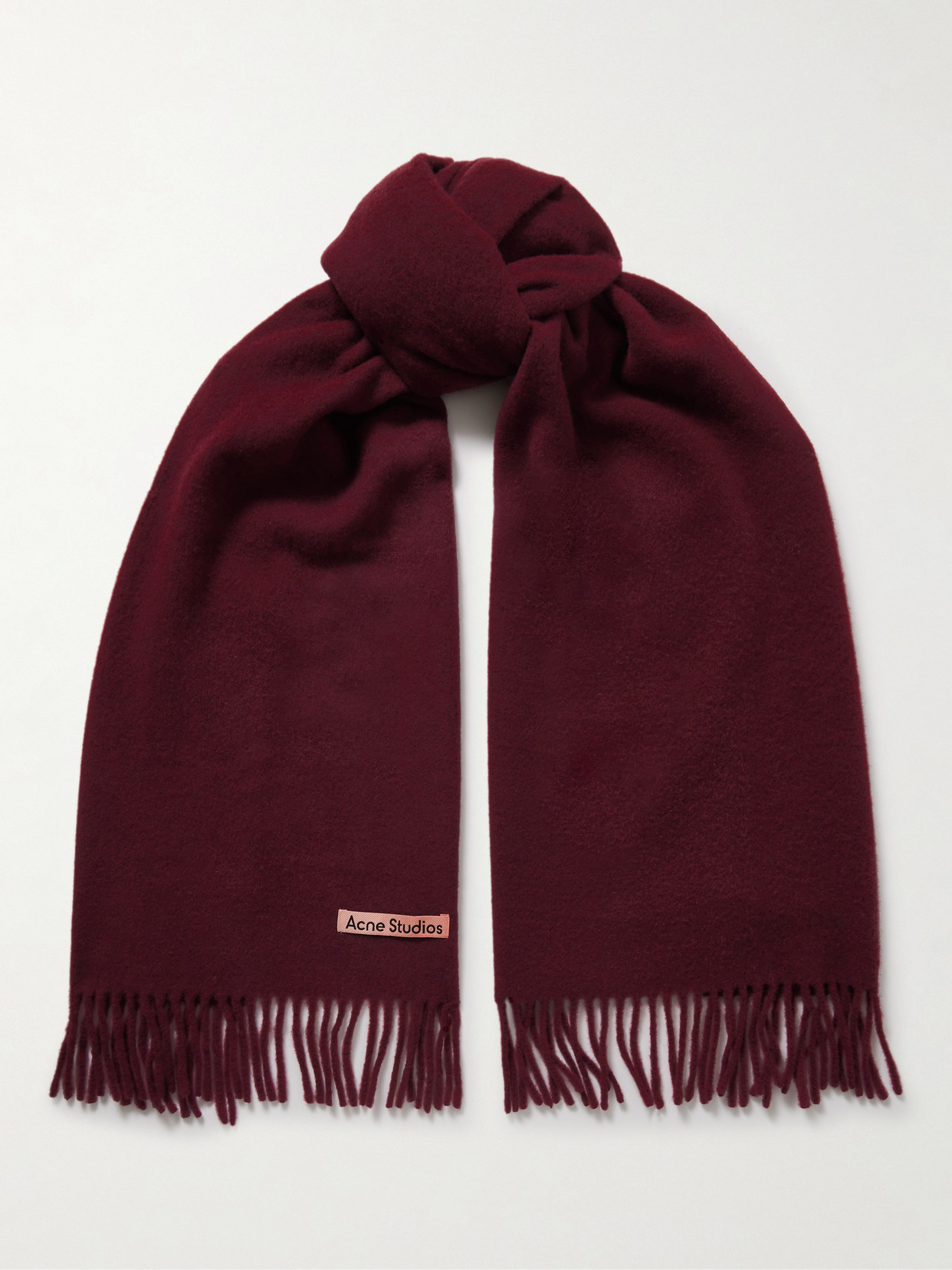 Acne Studios Fringed Wool Scarf In Burgundy