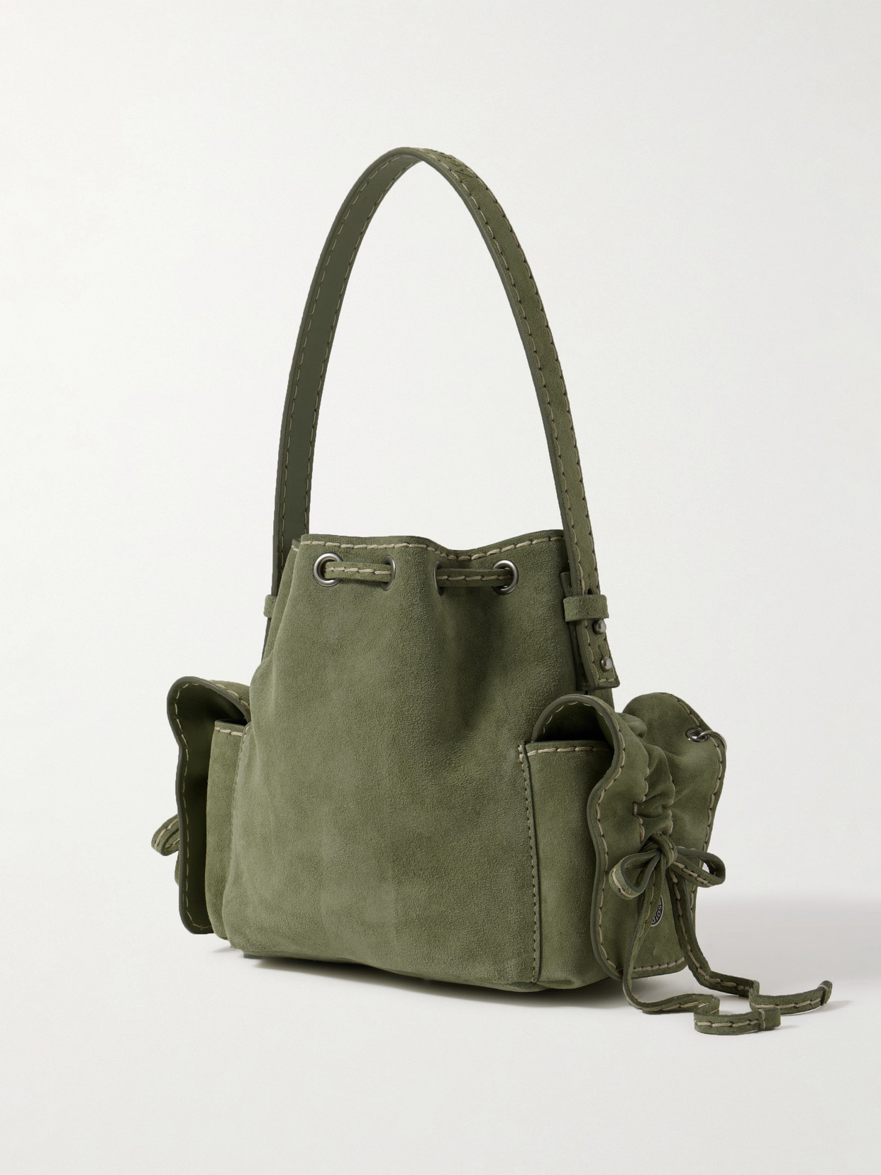 Acne Studios Green Multipocket Mini Bucket Bag In Green