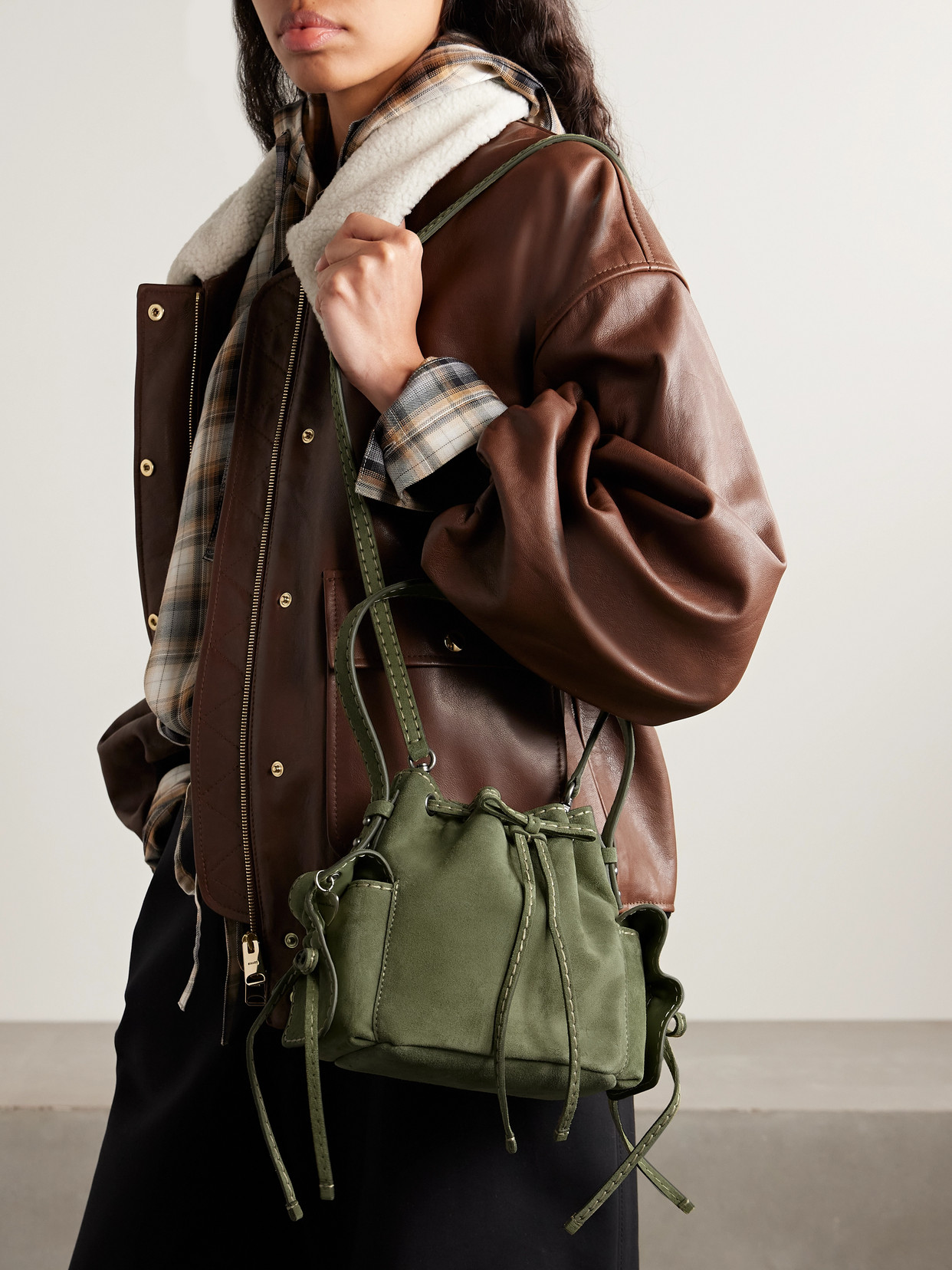 Acne Studios Green Multipocket Mini Bucket Bag In Green