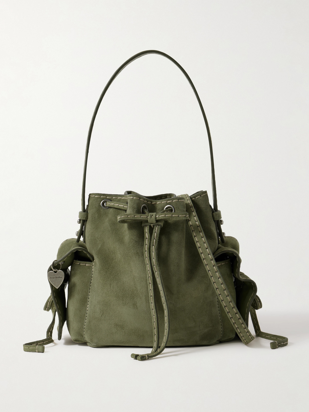Acne Studios Suede Bucket Bag In Green